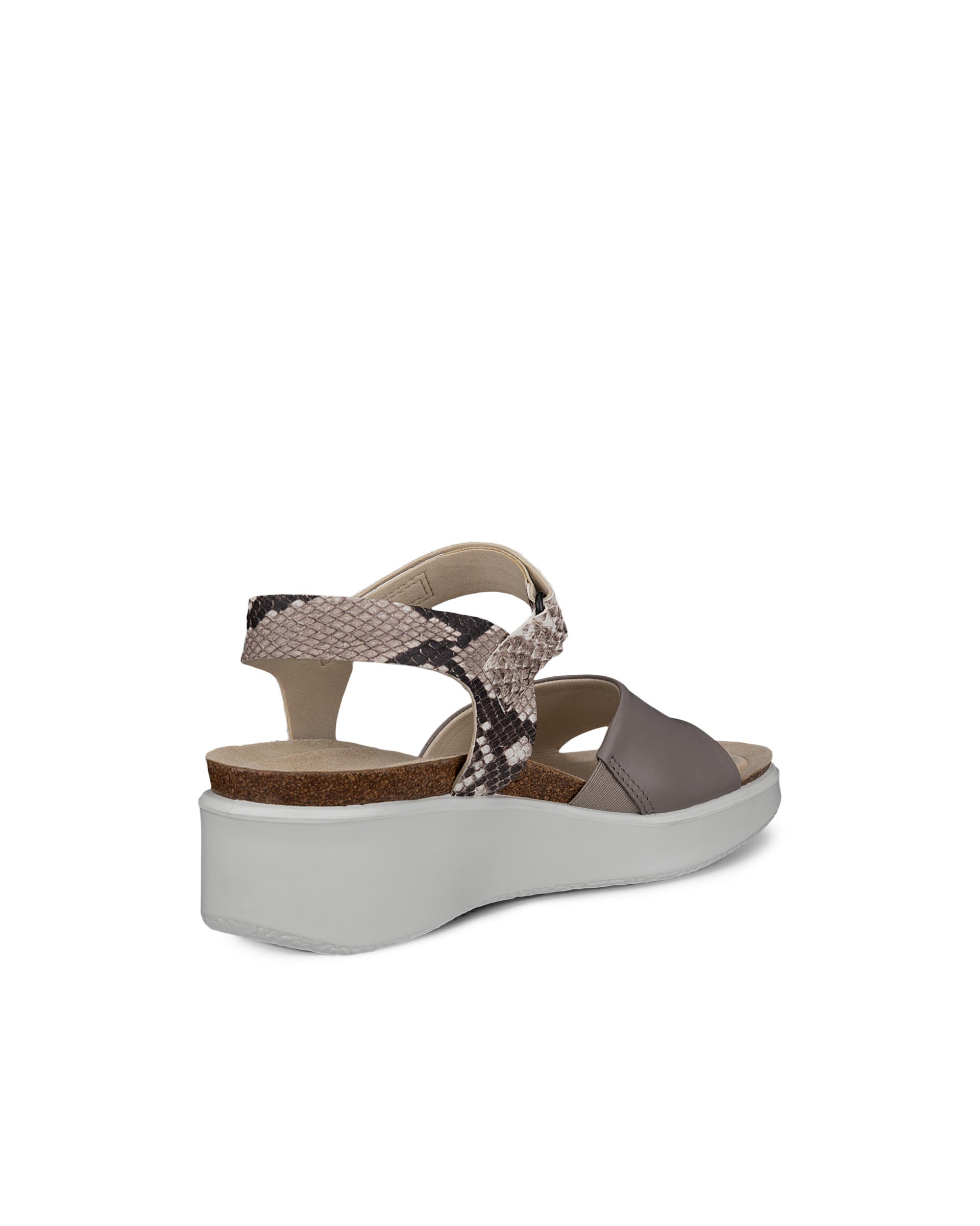 Women's ECCO® Flowt Leather Cork-Heeled Wedge Sandal - Gray - Back