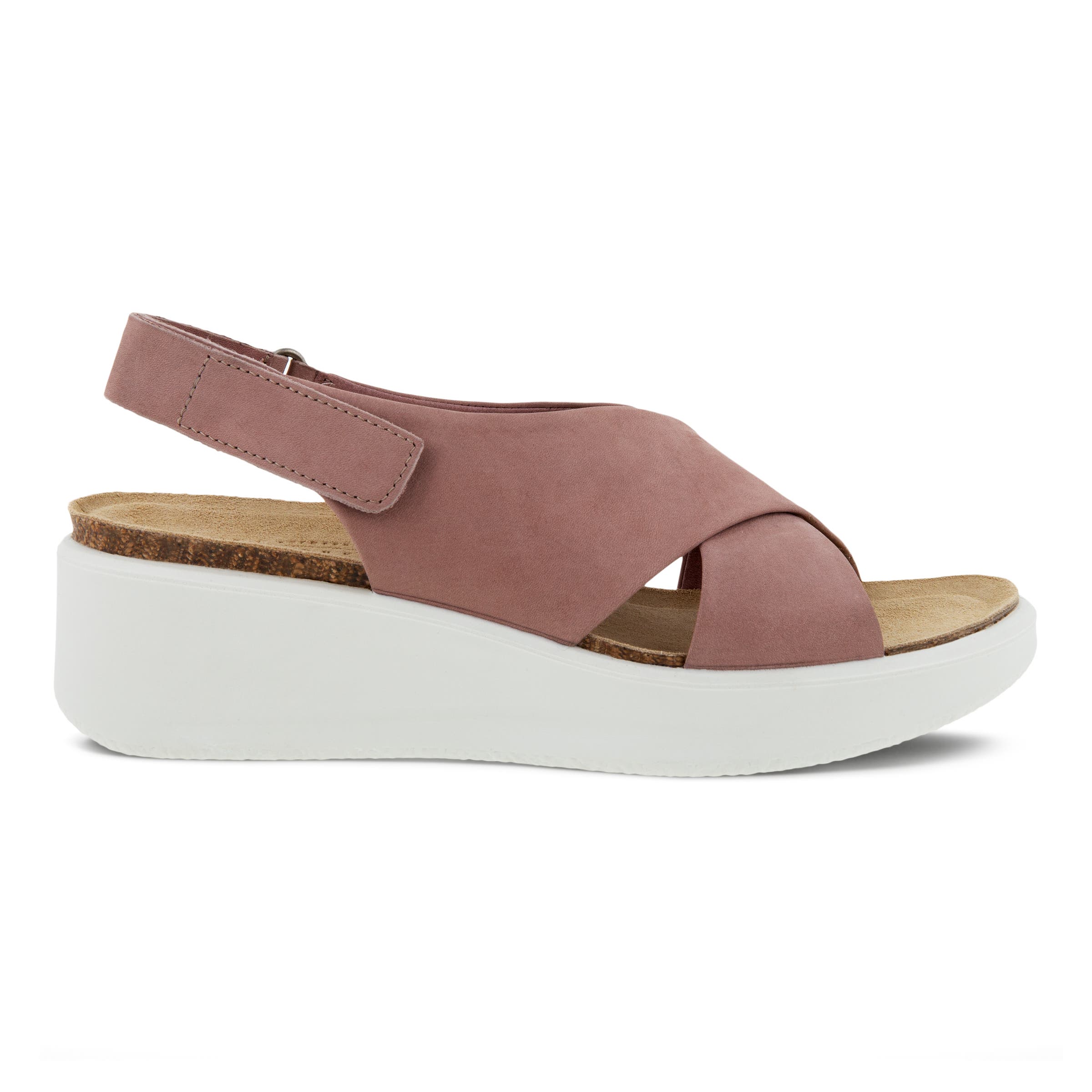 Women's ECCO® Flowt Wedge Nubuck Cork Sandal - Pink - Outside