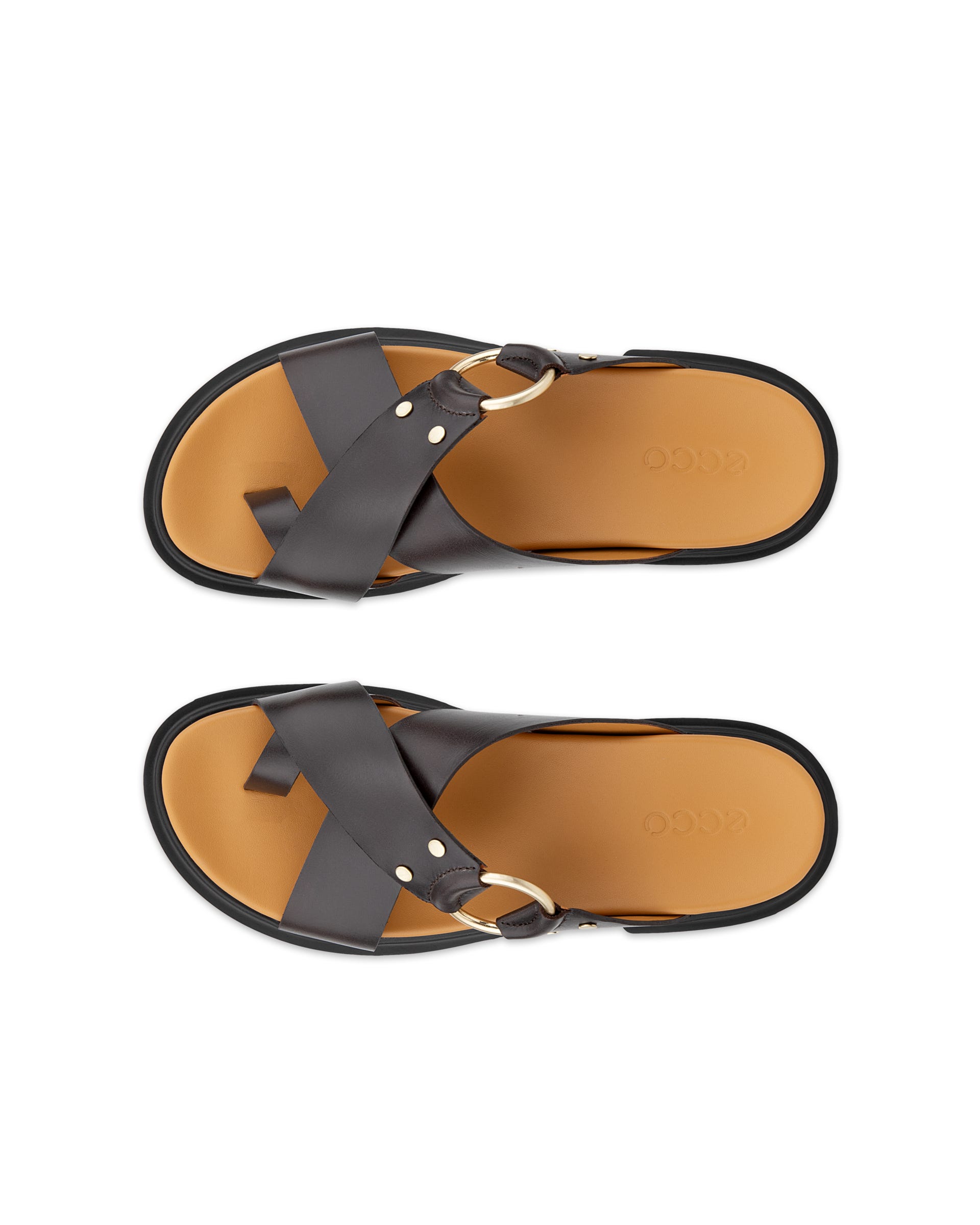 Women's ECCO® Metropole Seoul Leather Ring Sandal - Brown - Top left pair