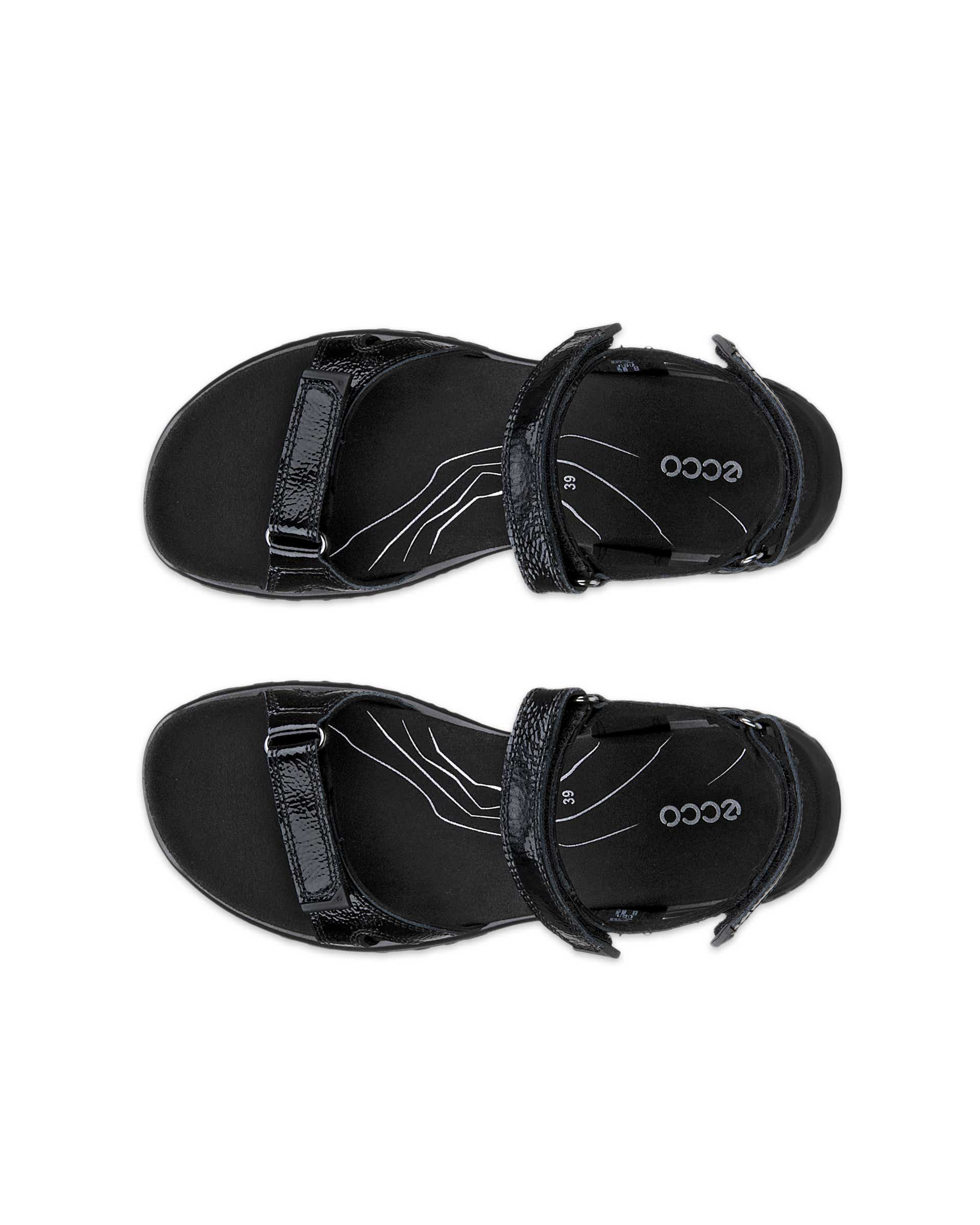 Women's ECCO® Offroad Roam Patent Leather Walking Sandal - Black - Top left pair
