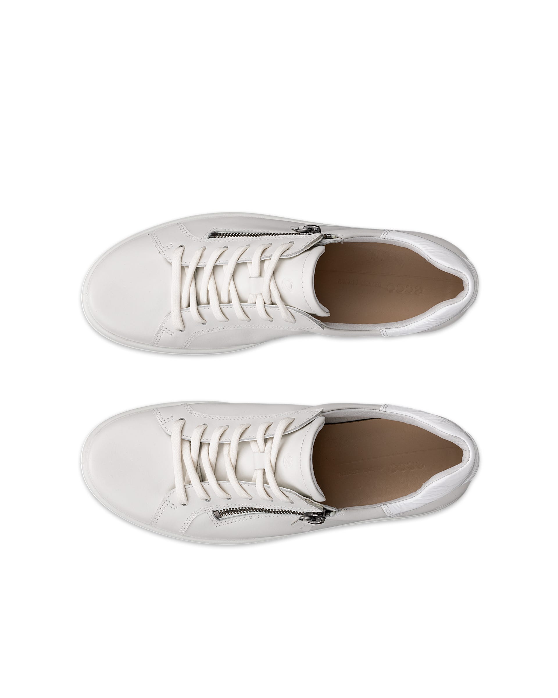 Women's ECCO® Soft 7 Leather Side-Zip Sneaker - White - Top left pair