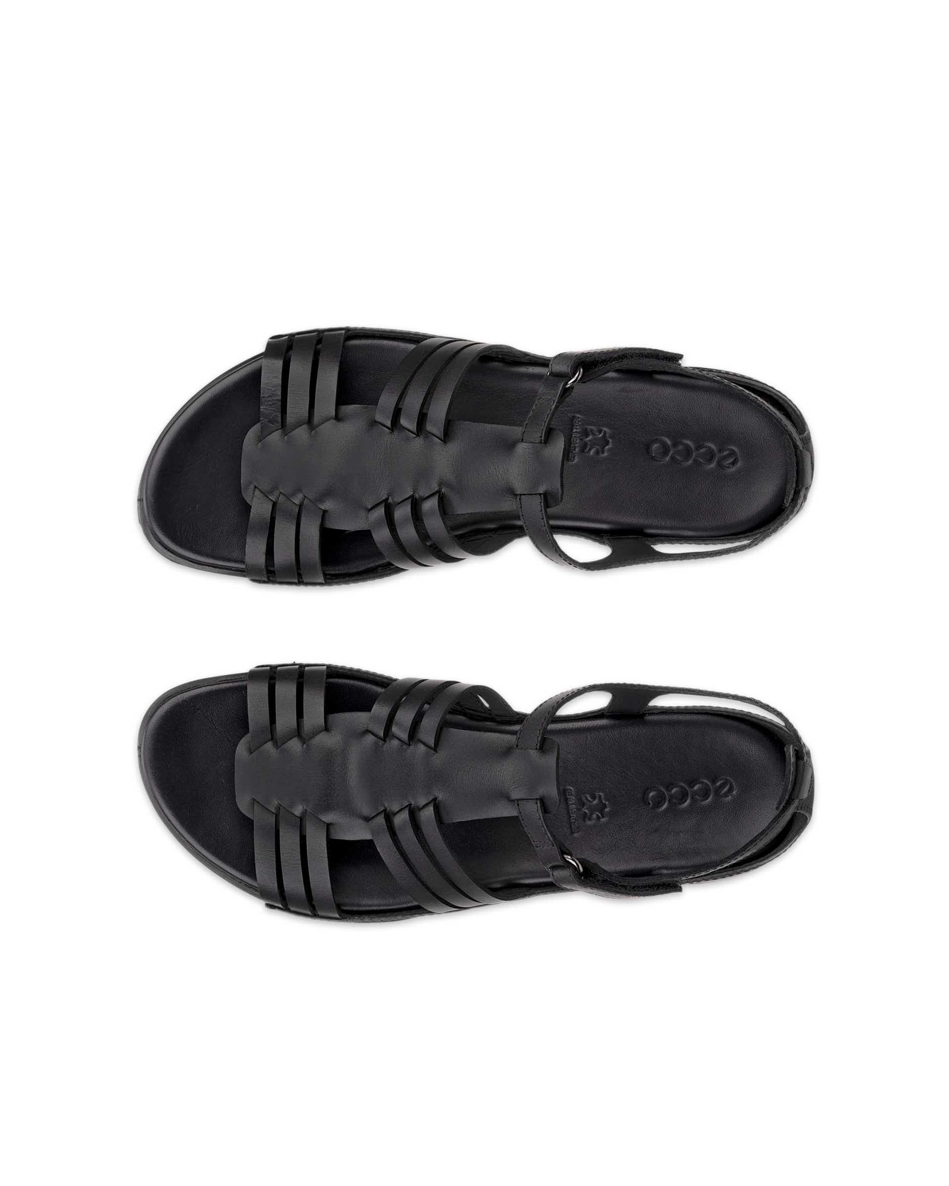 Women's ECCO® Flash Leather Flat Sandal - Black - Top left pair