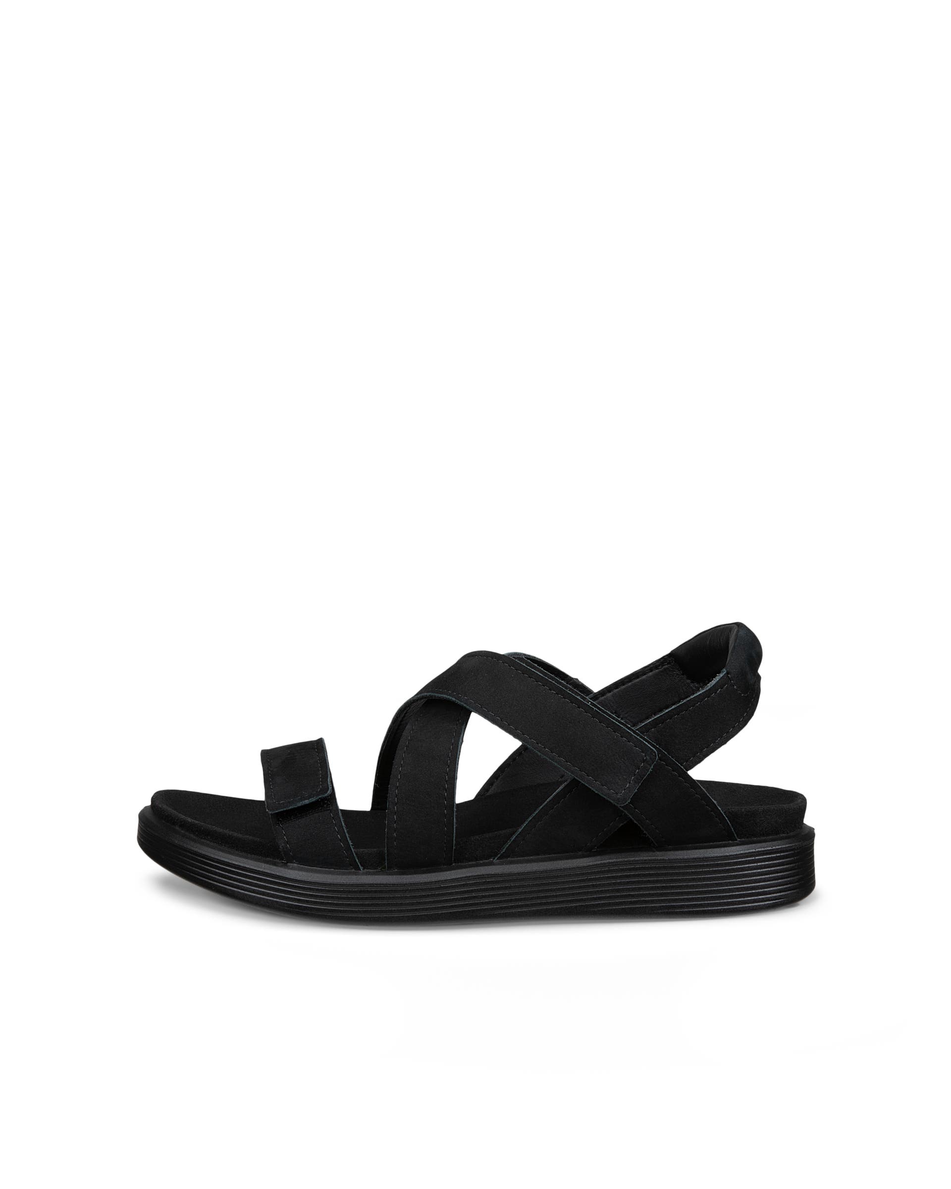 Women's ECCO® Soft Sandal Leather Two Strap Sandal - Black - Outside