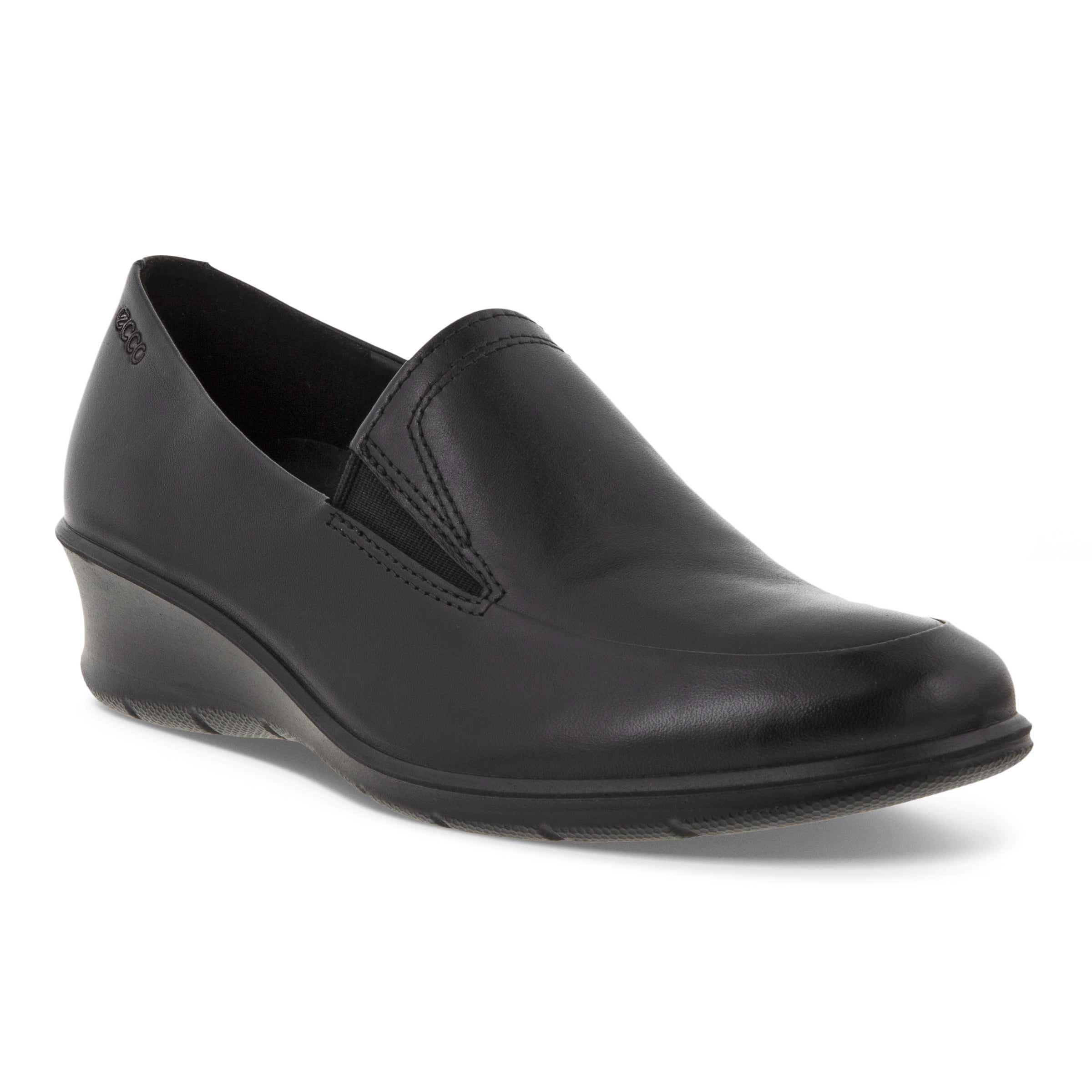 Women's ECCO® Felicia Leather Block-Heeled Loafer - Black - Main