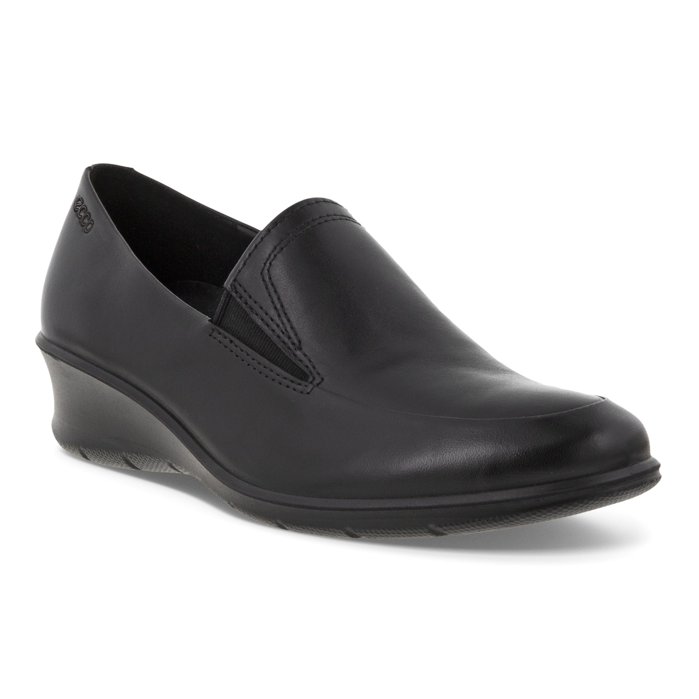 Women's ECCO® Felicia Leather Block-Heeled Loafer - Black - Main