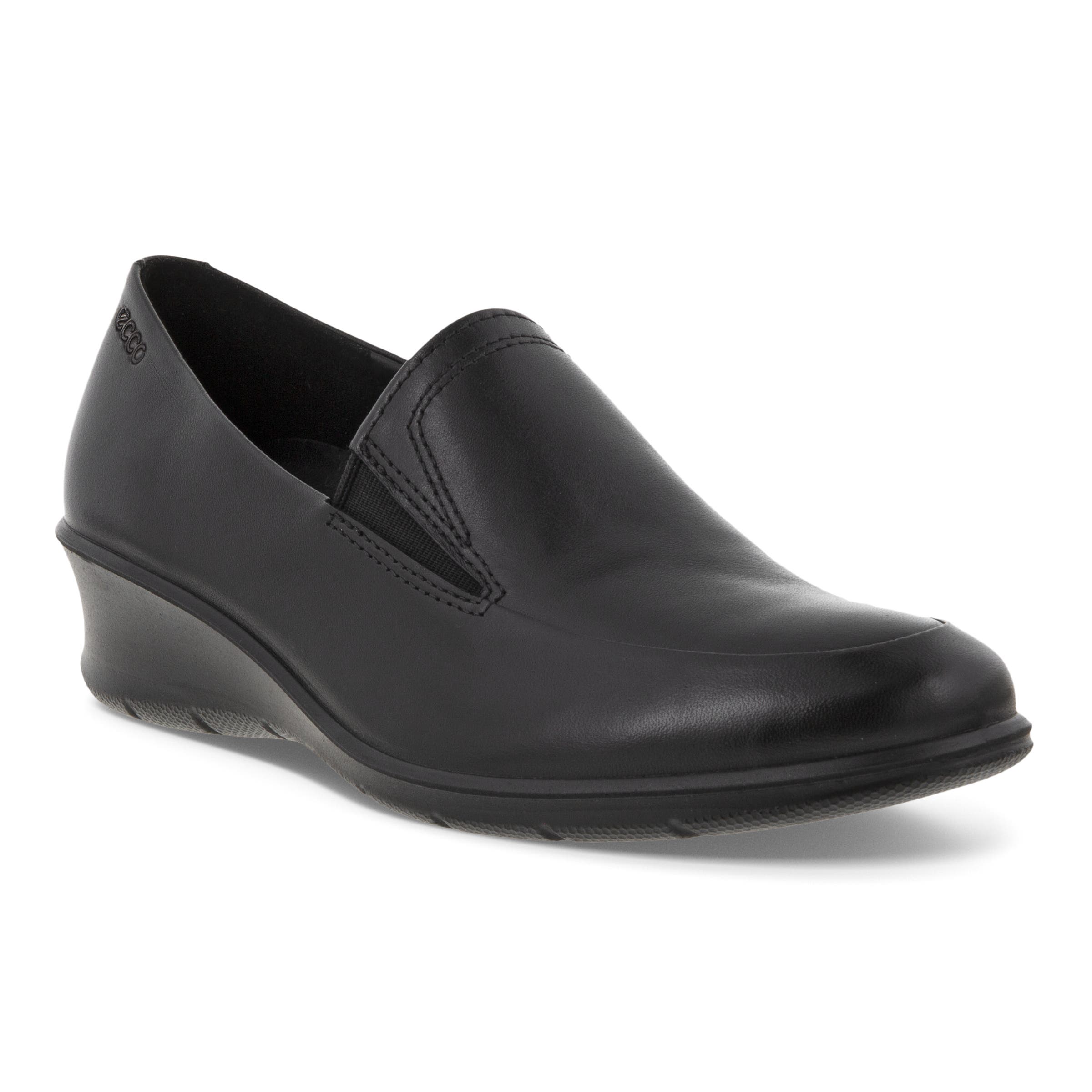 Women's ECCO® Felicia Leather Block-Heeled Loafer - Black - Main