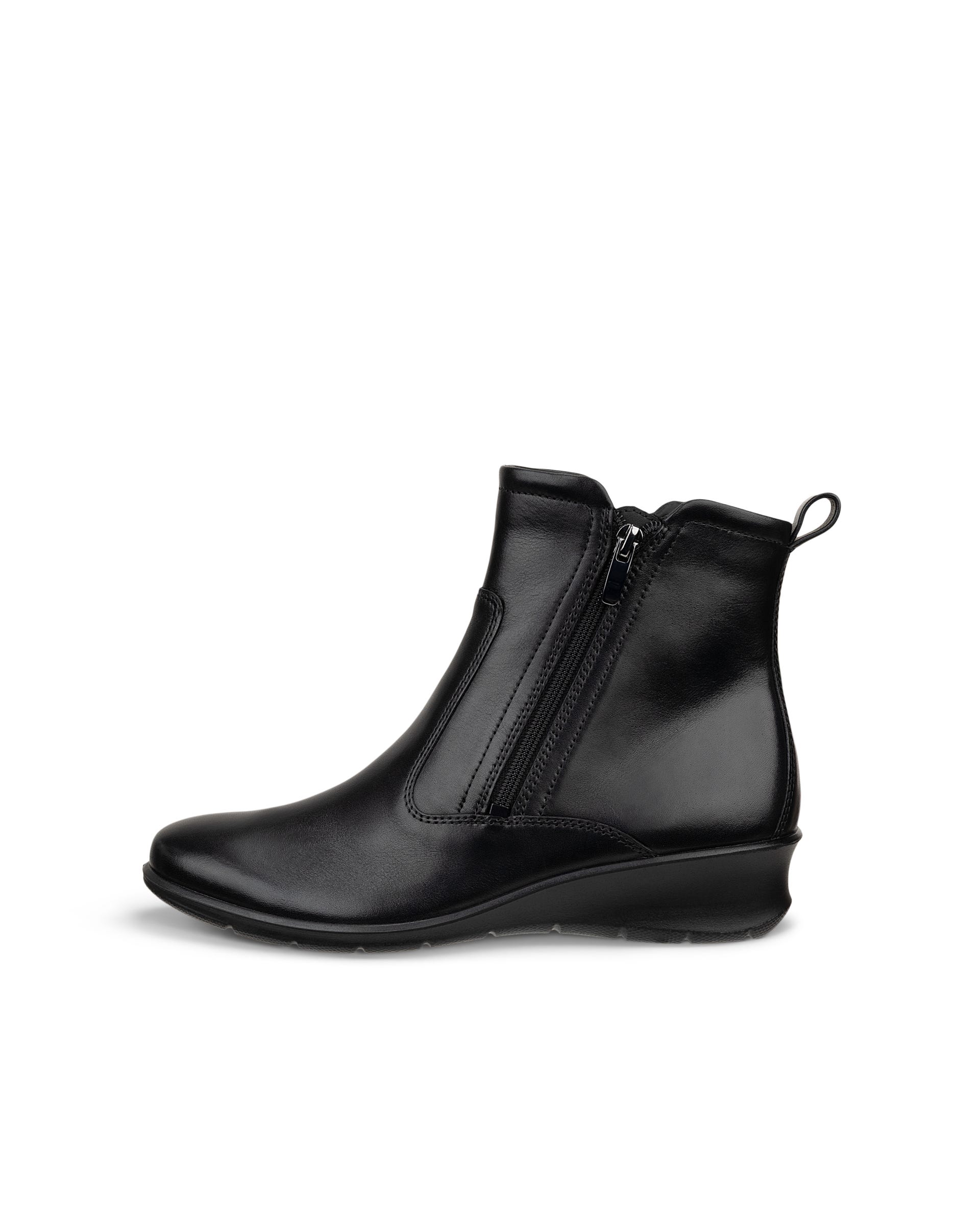 Women's ECCO® Felicia Leather Ankle Wedge Boot - Black - Outside