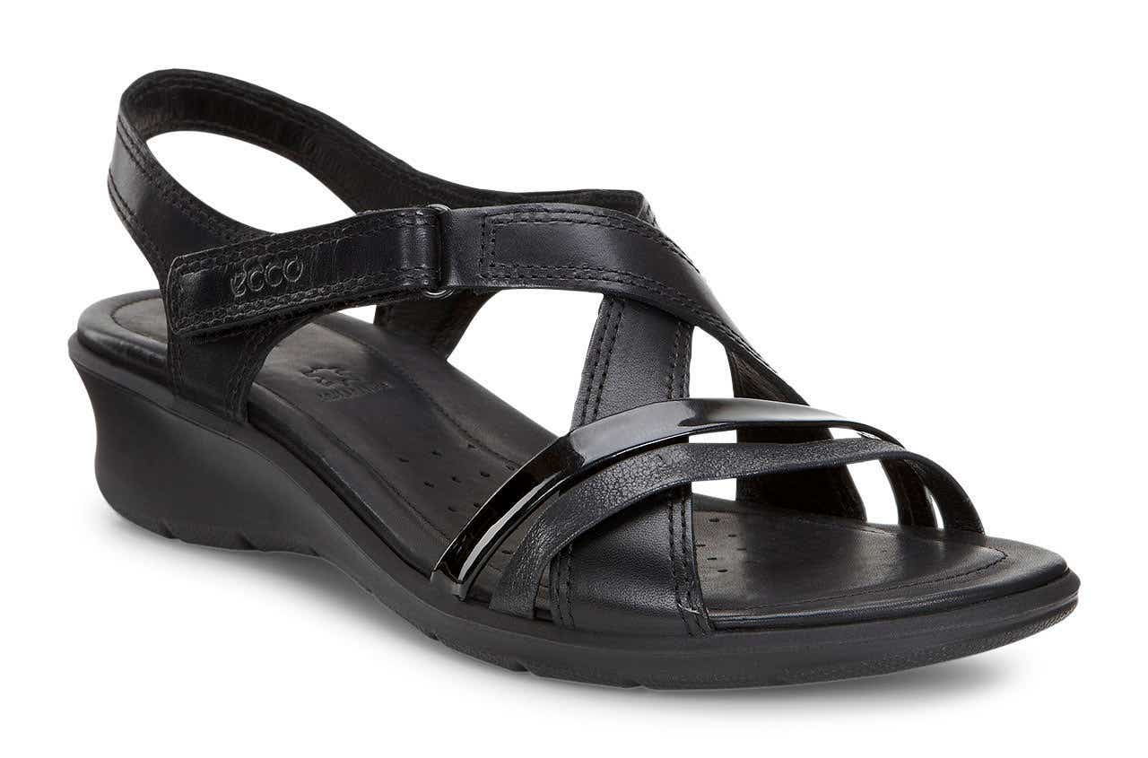 Women's ECCO® Felicia Leather Wedge Sandal - Black - Main