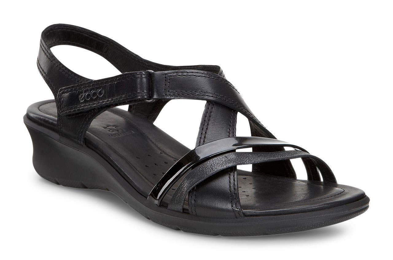 Women's ECCO® Felicia Leather Wedge Sandal - Black - Main