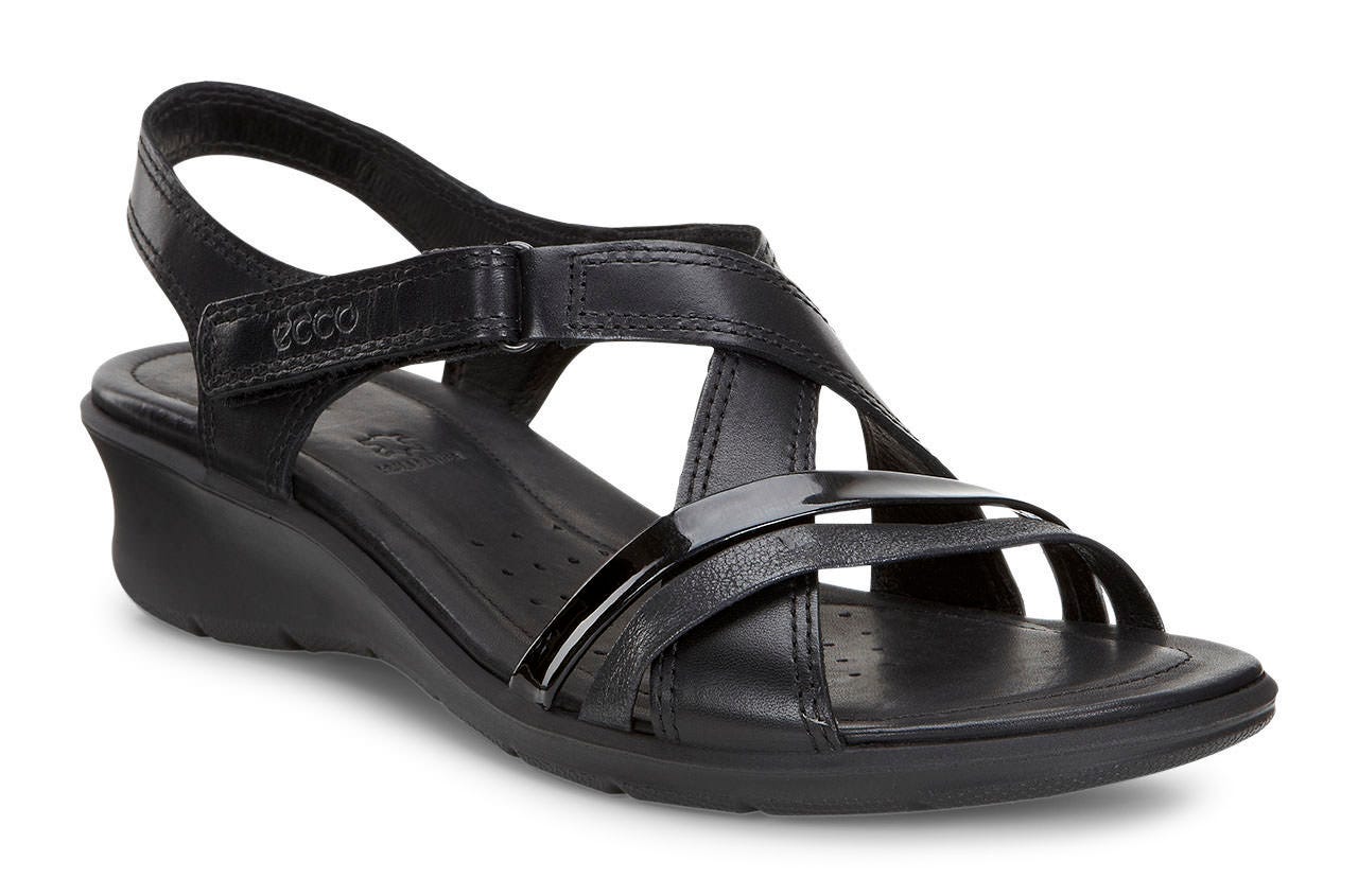 Women's ECCO® Felicia Leather Wedge Sandal - Black - Main