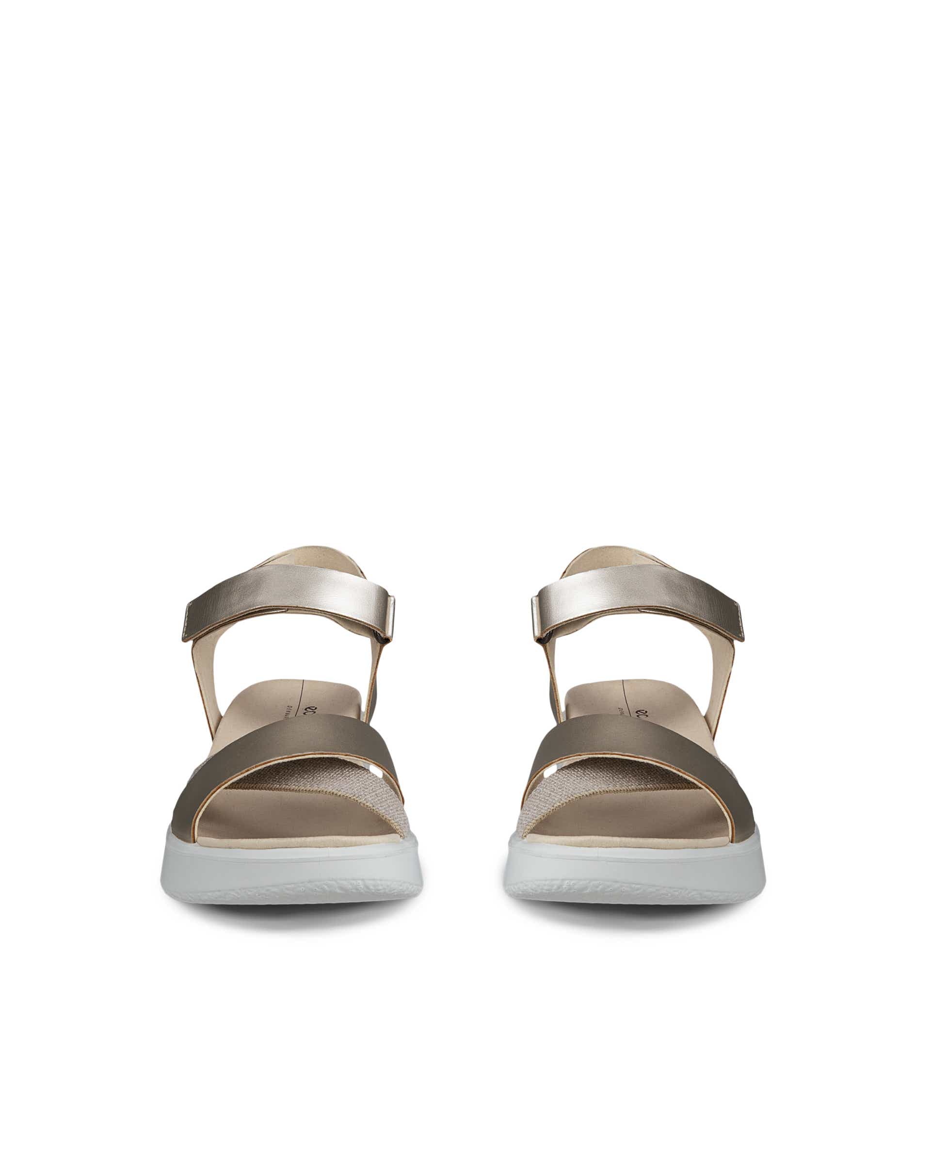 Women's ECCO® Flowt Wedge LX Leather Wedge Sandal - Metallic - Front pair
