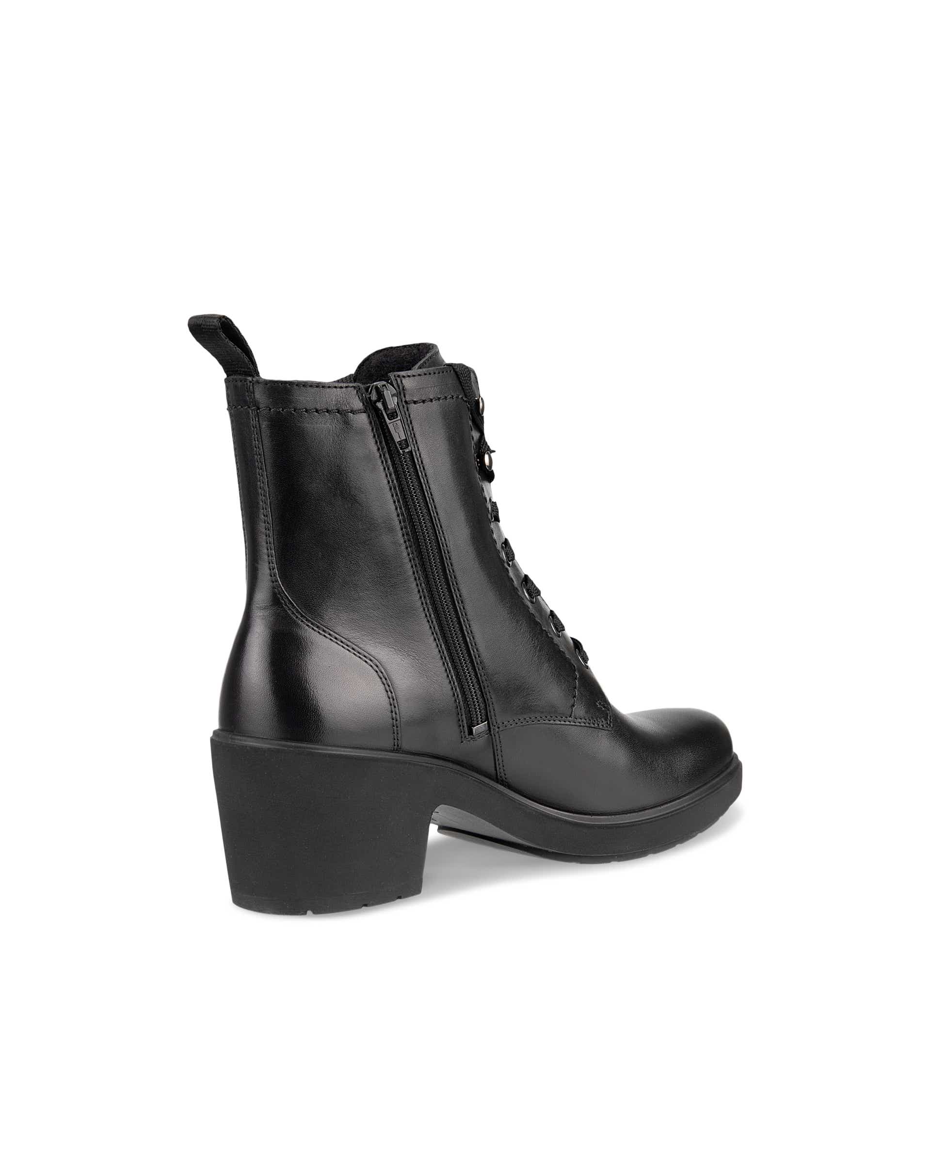 Women's ECCO® Metropole Zurich Leather Lace-Up Mid-Cut Boot - Black - Back