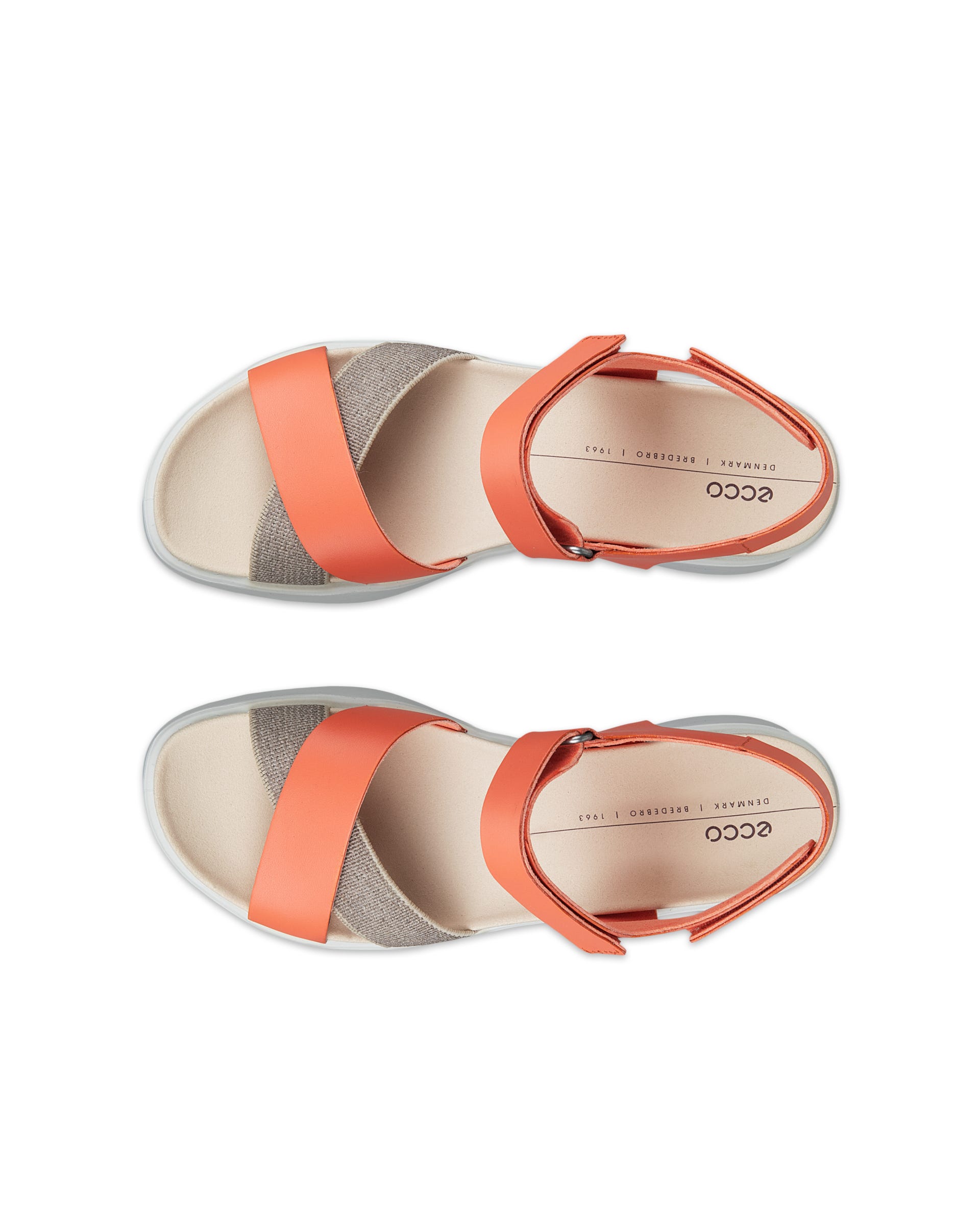 Women's ECCO® Flowt LX Leather Wedge Sandal - Orange - Top left pair