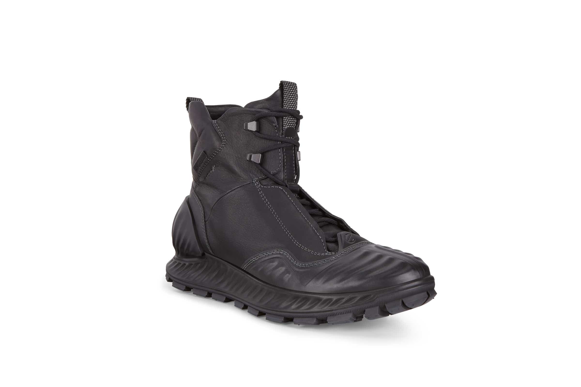 Men's ECCO® Exostrike Leather Mid-Cut Waterproof Outdoor Boot - Black - Main