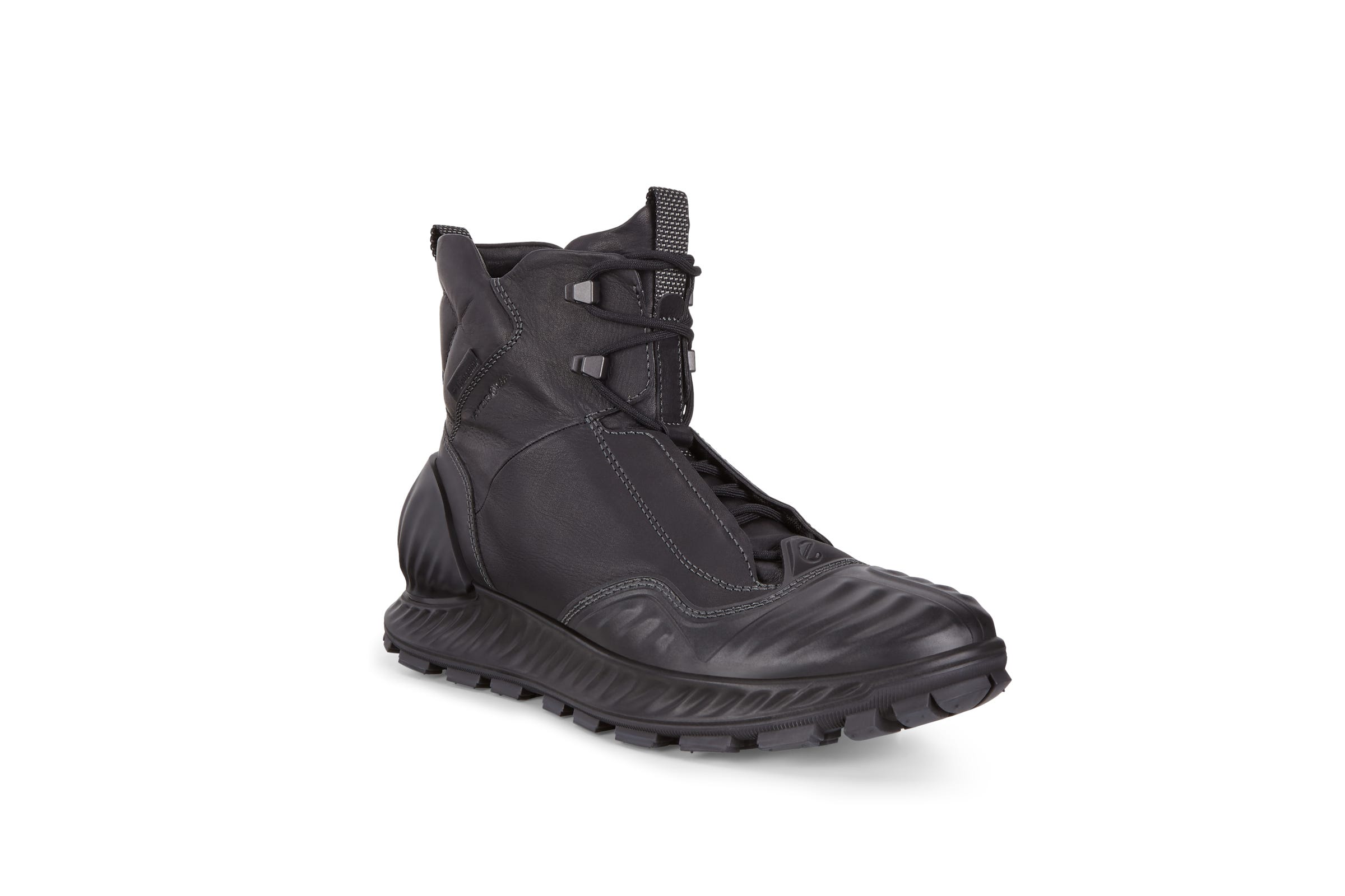 Men's ECCO® Exostrike Leather Mid-Cut Waterproof Outdoor Boot - Black - Main