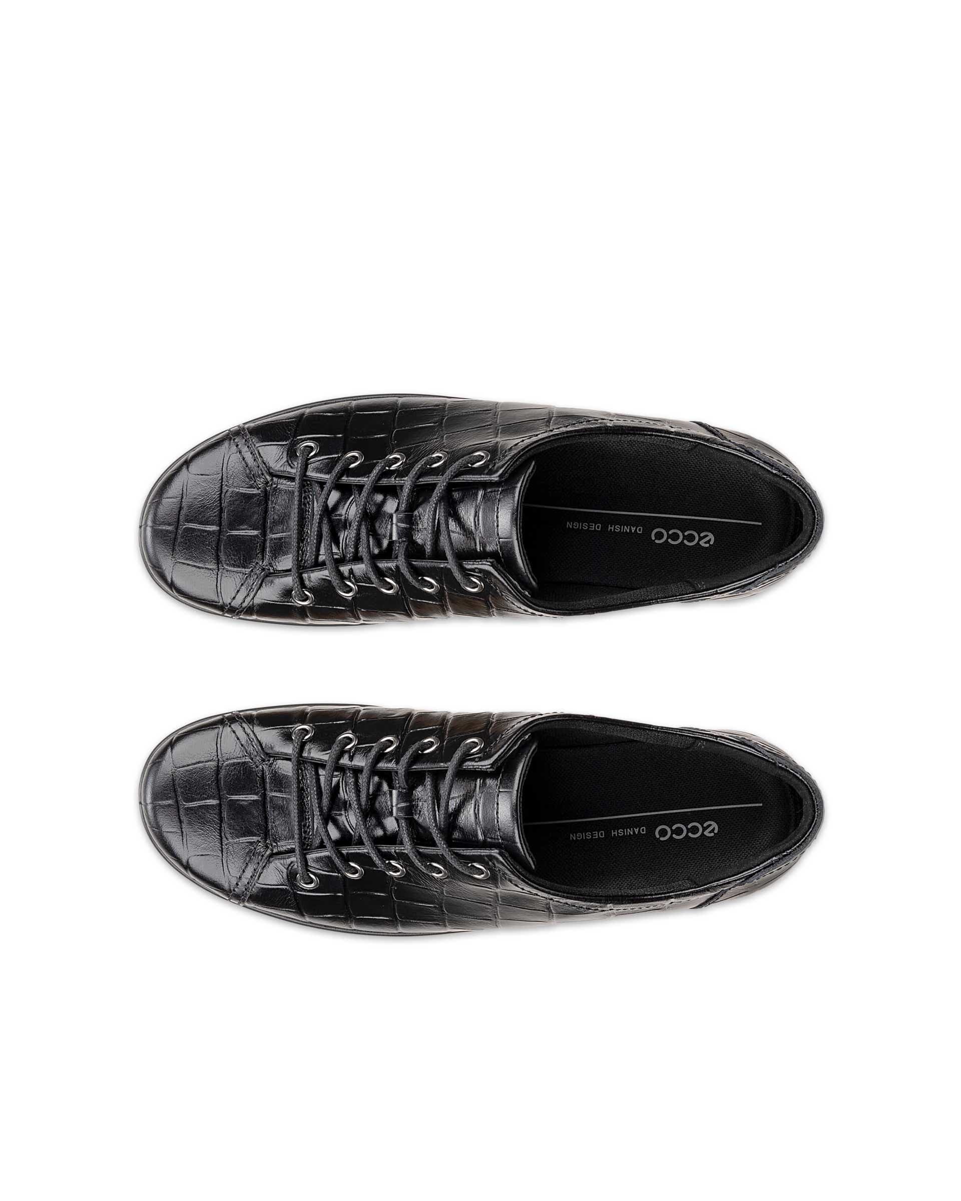 Women's ECCO® SOFT 2.0 Leather Lace-Up Shoe - Black - Top left pair