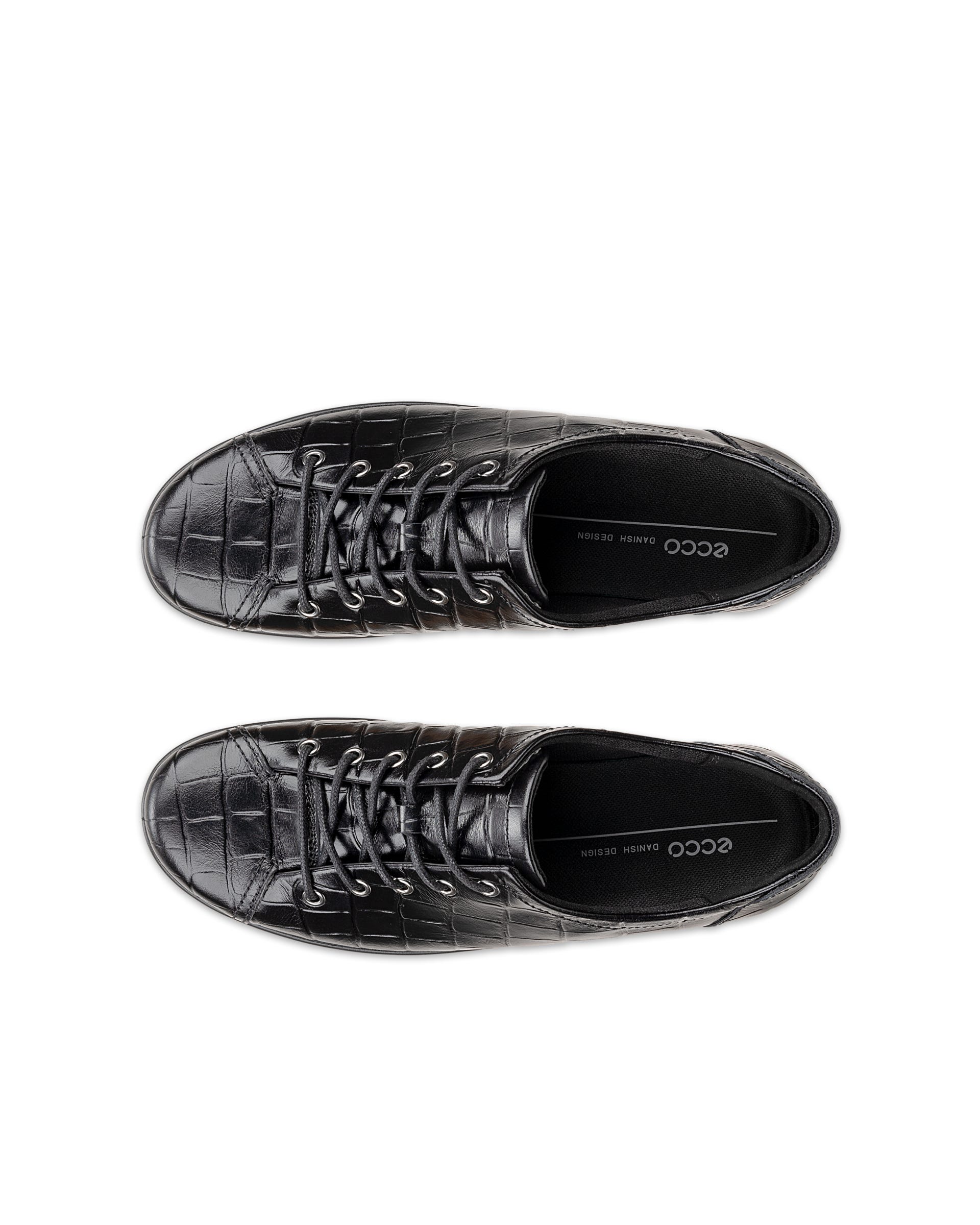 Women's ECCO® SOFT 2.0 Leather Lace-Up Shoe - Black - Top left pair
