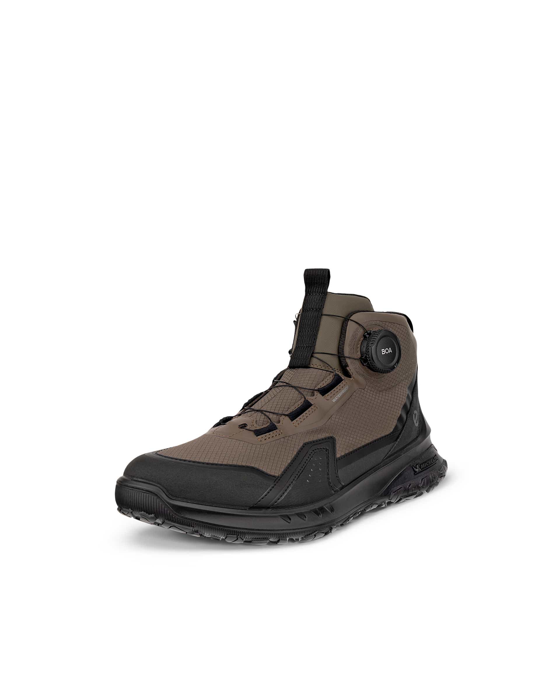 Men's ECCO® ULT-TRN Textile Waterproof Mid-Cut Boa Sneaker Boot - Brown - Main