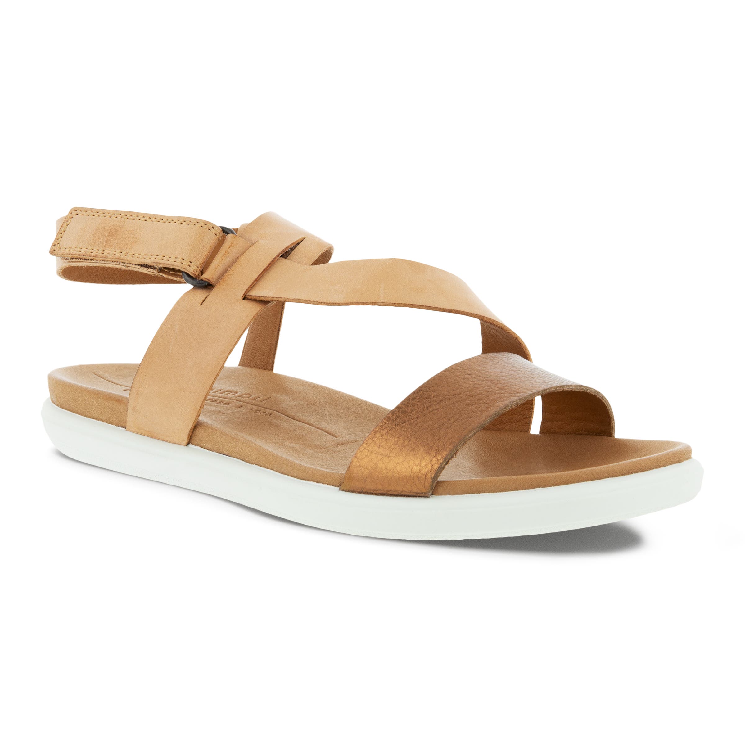 Women's ECCO® Simpil Nubuck Flat Sandal - Brown - Main