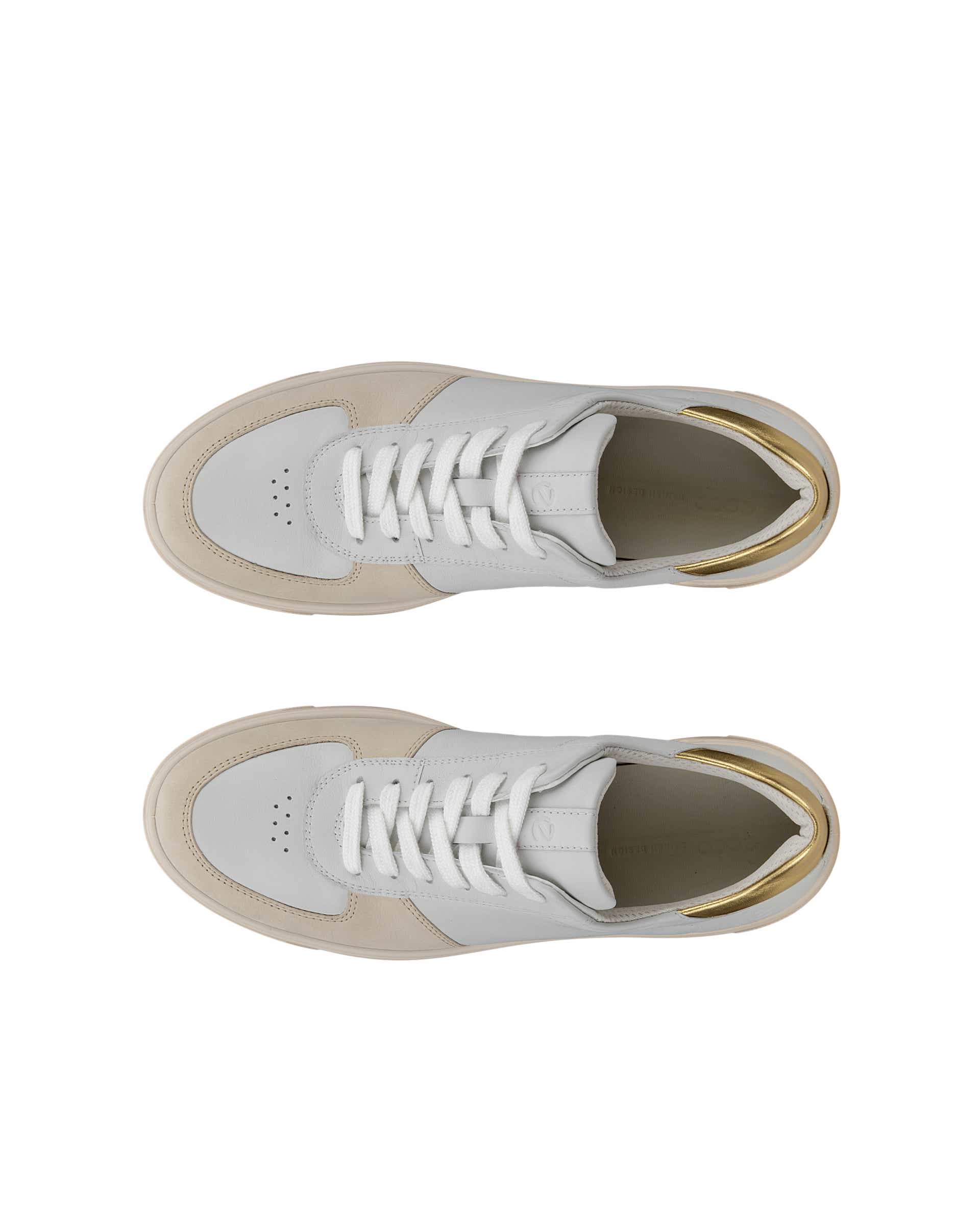 Women's ECCO® Street Tray Leather Sneaker - Beige - Top left pair