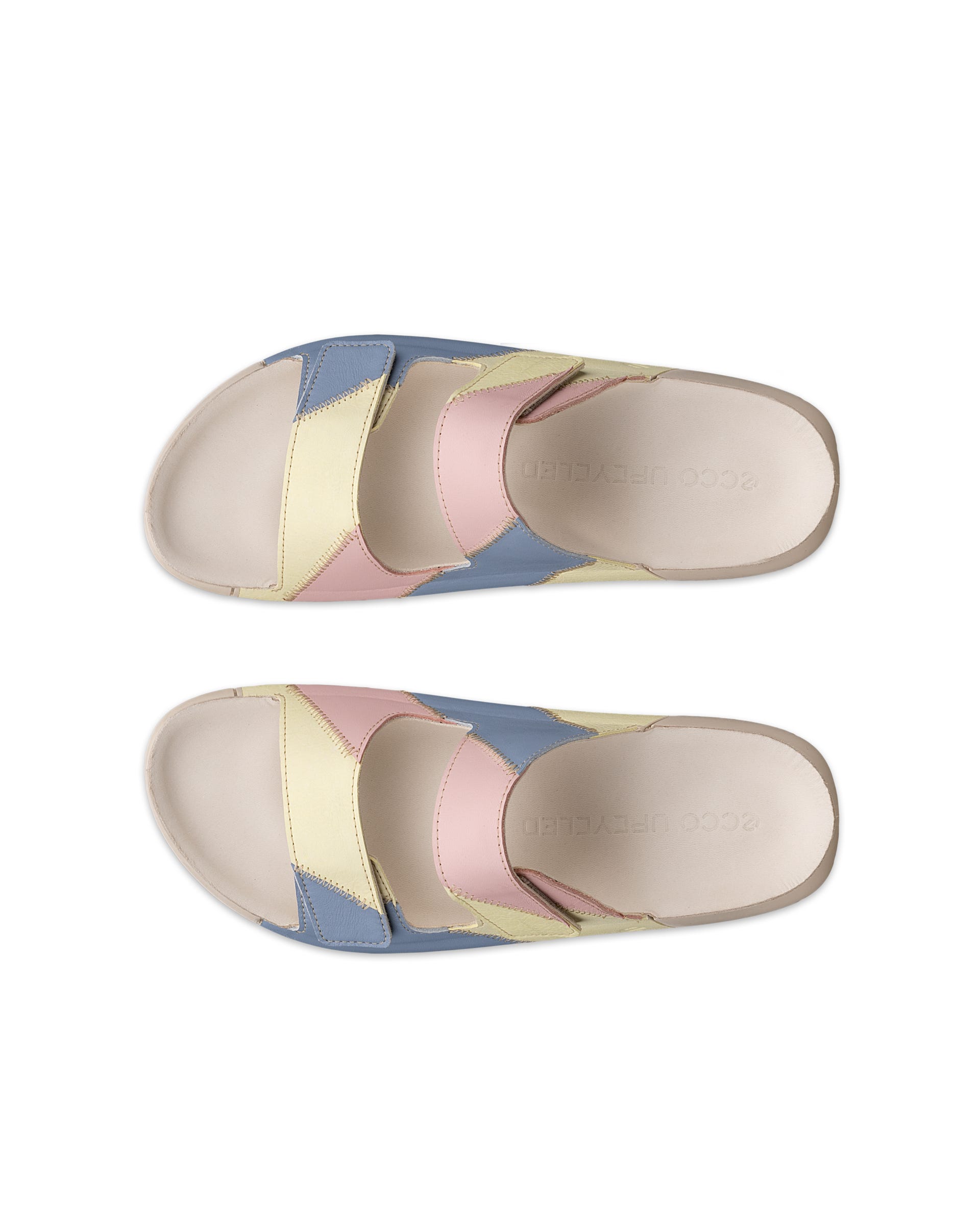 ECCO Cozmo Upcycle Slide ウィメンズ レザー2ストラップサンダル - マルチカラー - Top left pair