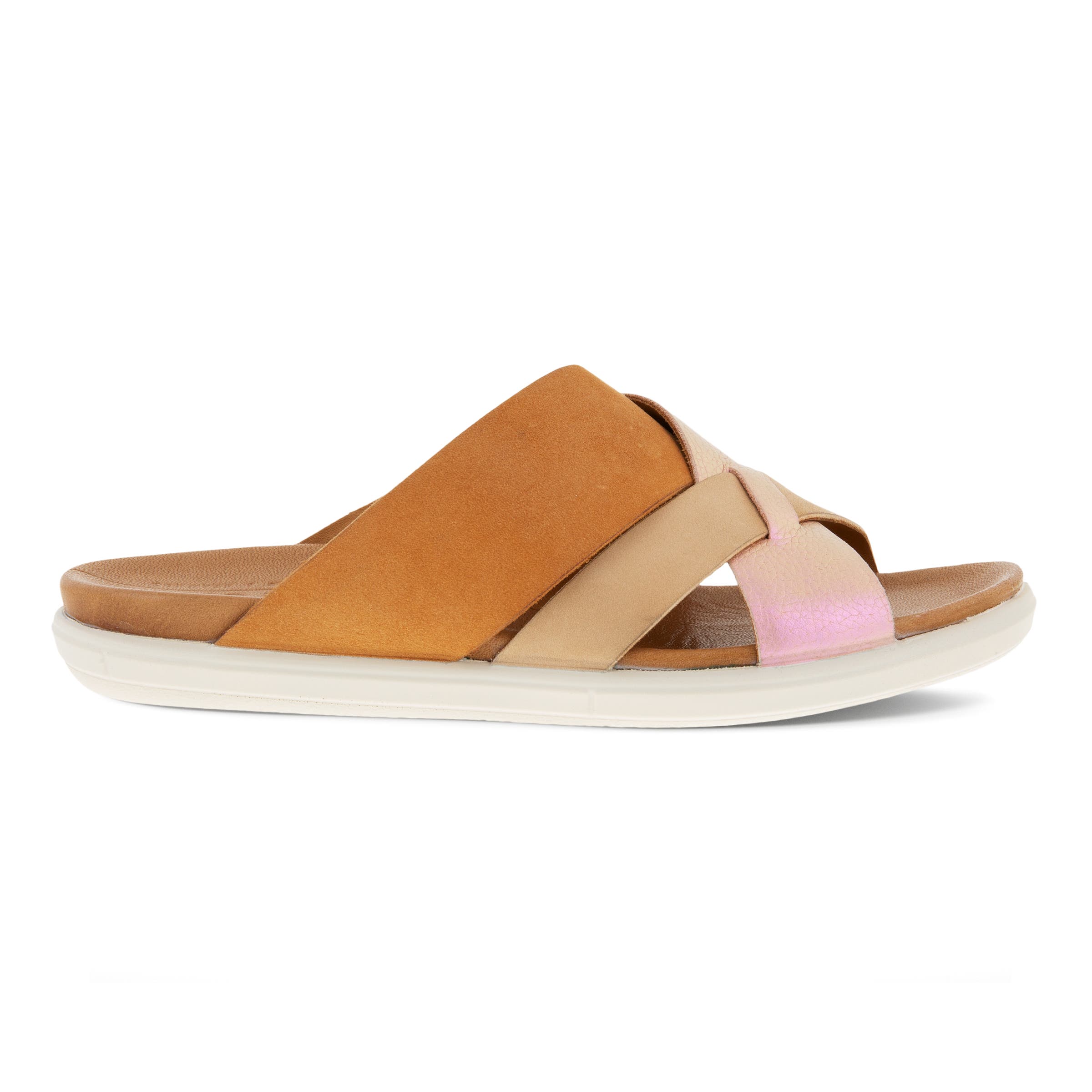 Women's ECCO® Simpil Leather Flat Sandal - Brown - Outside