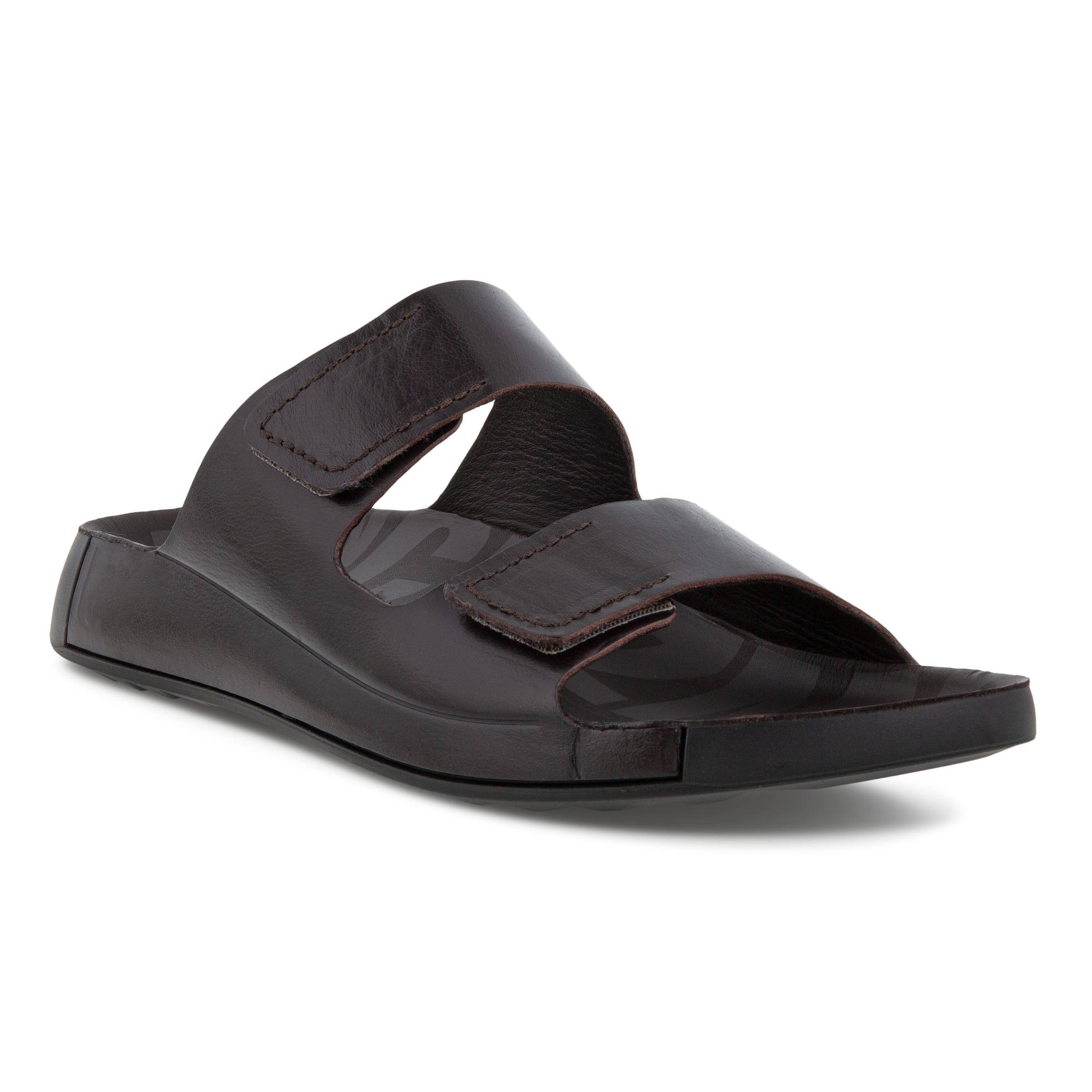 Men's ECCO® Cozmo Leather Buckle Two Strap Sandal - Brown - Main