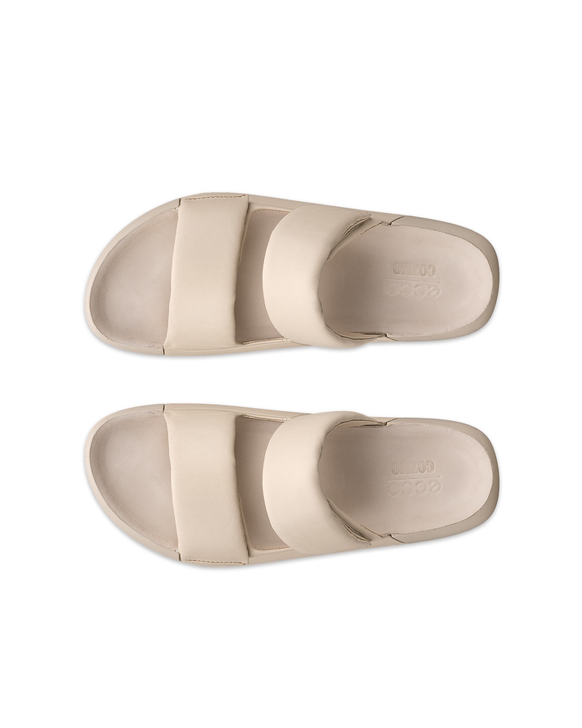 Women's ECCO® Cozmo PF Leather Two Strap Sandal - Beige - Top left pair