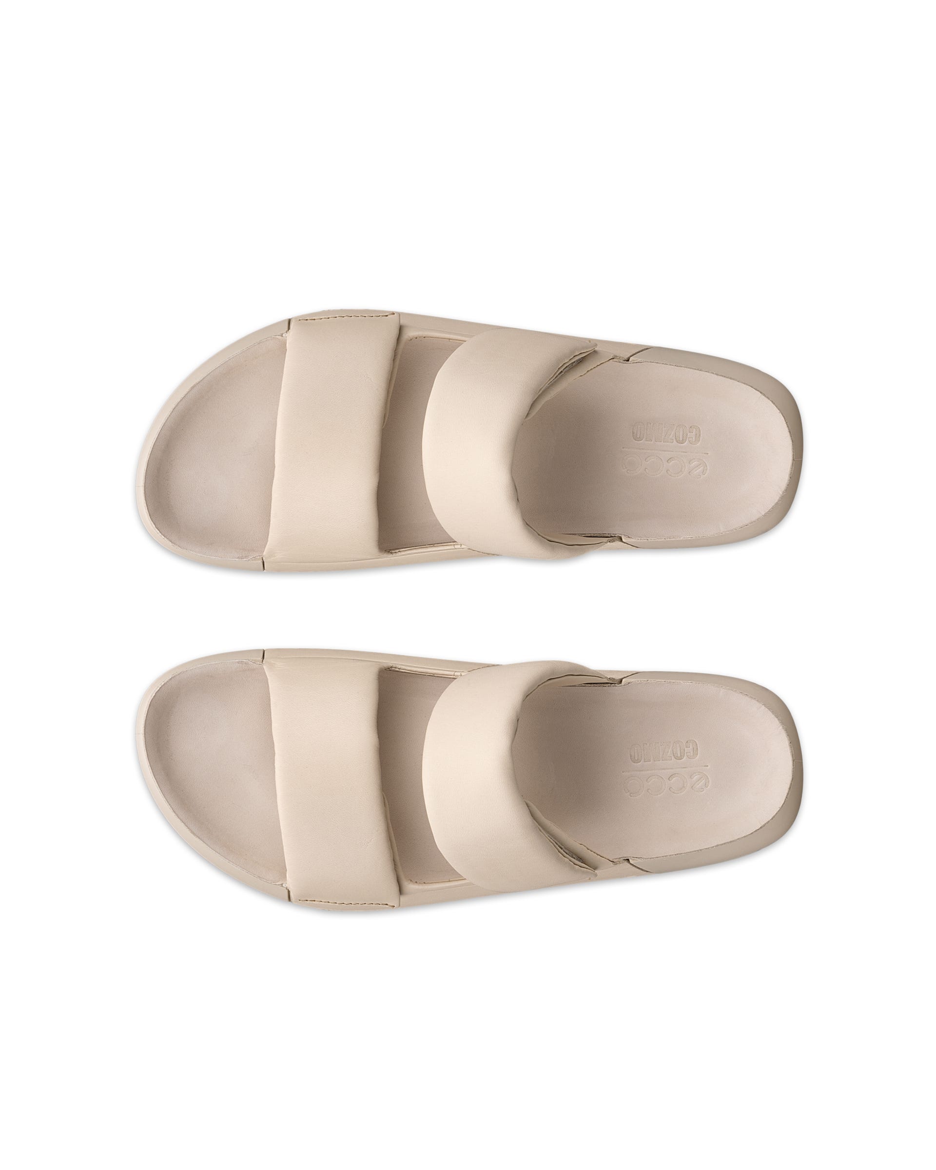 ECCO Cozmo PF ウィメンズ レザー2ストラップサンダル - ベージュ - Top left pair