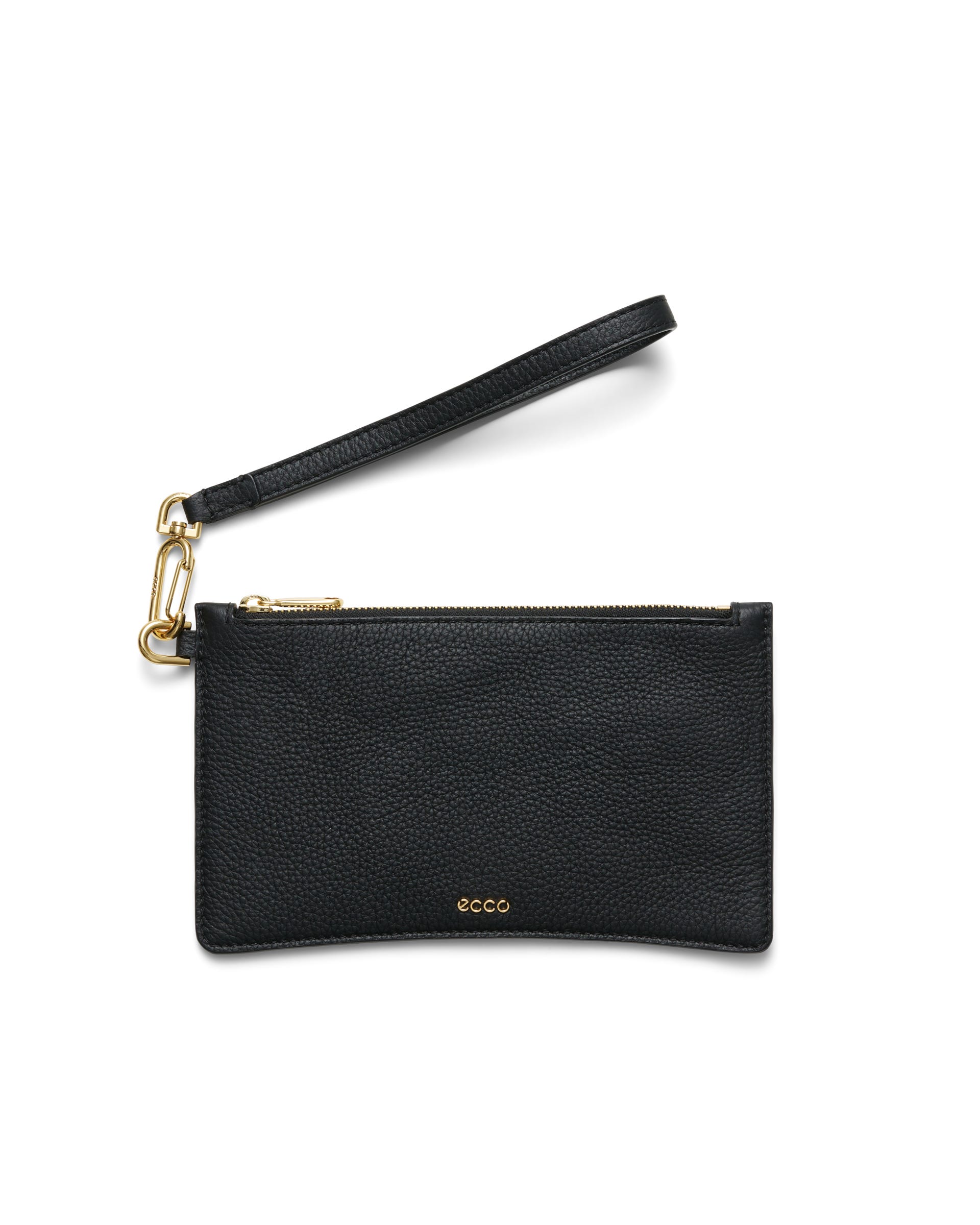 Women's ECCO® Wristlet Soft Pebbled Leather Pouch Bag - Black - Main