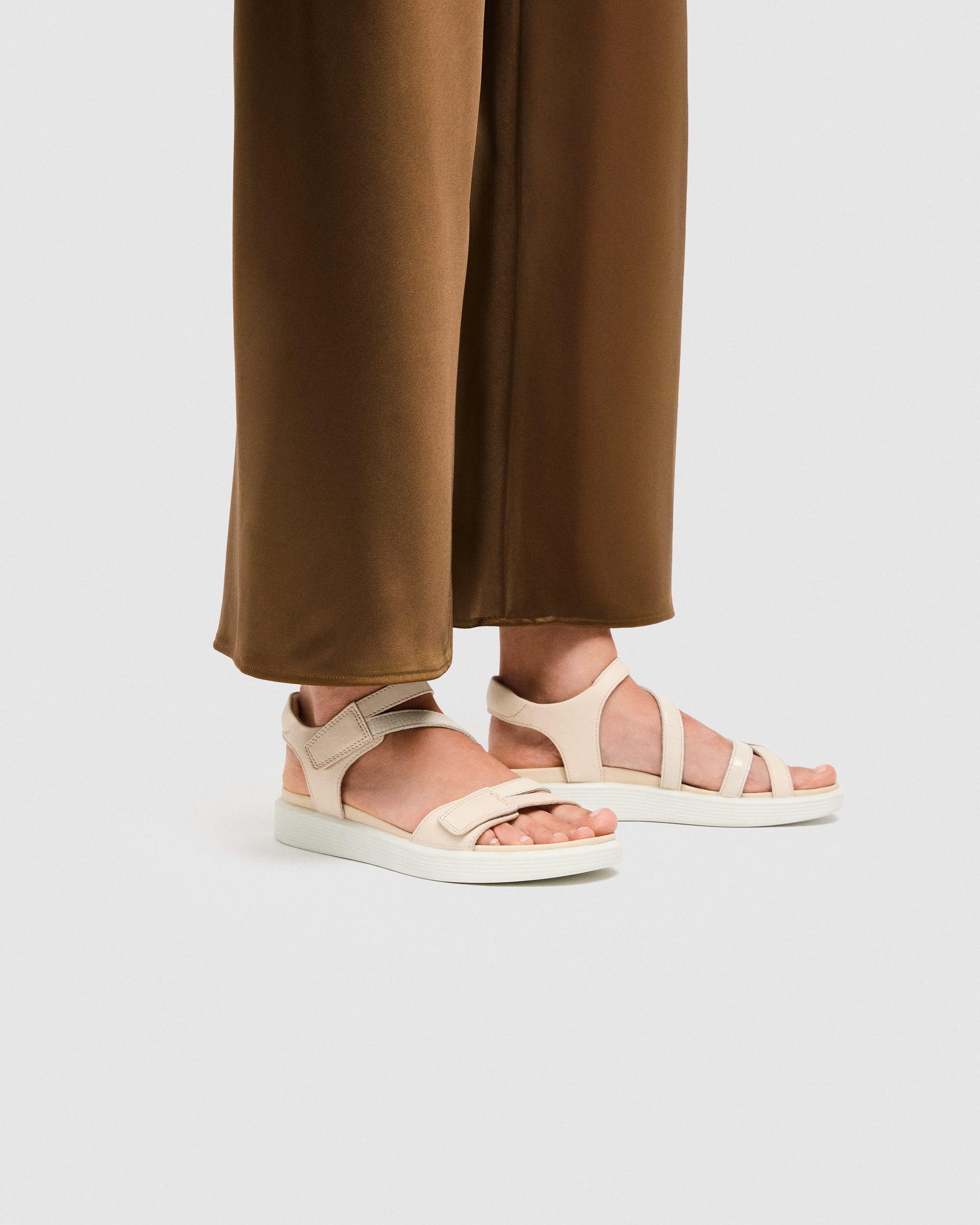 Women's ECCO® Soft Sandal Leather Two Strap Sandal - Beige - Lifestyle image-1