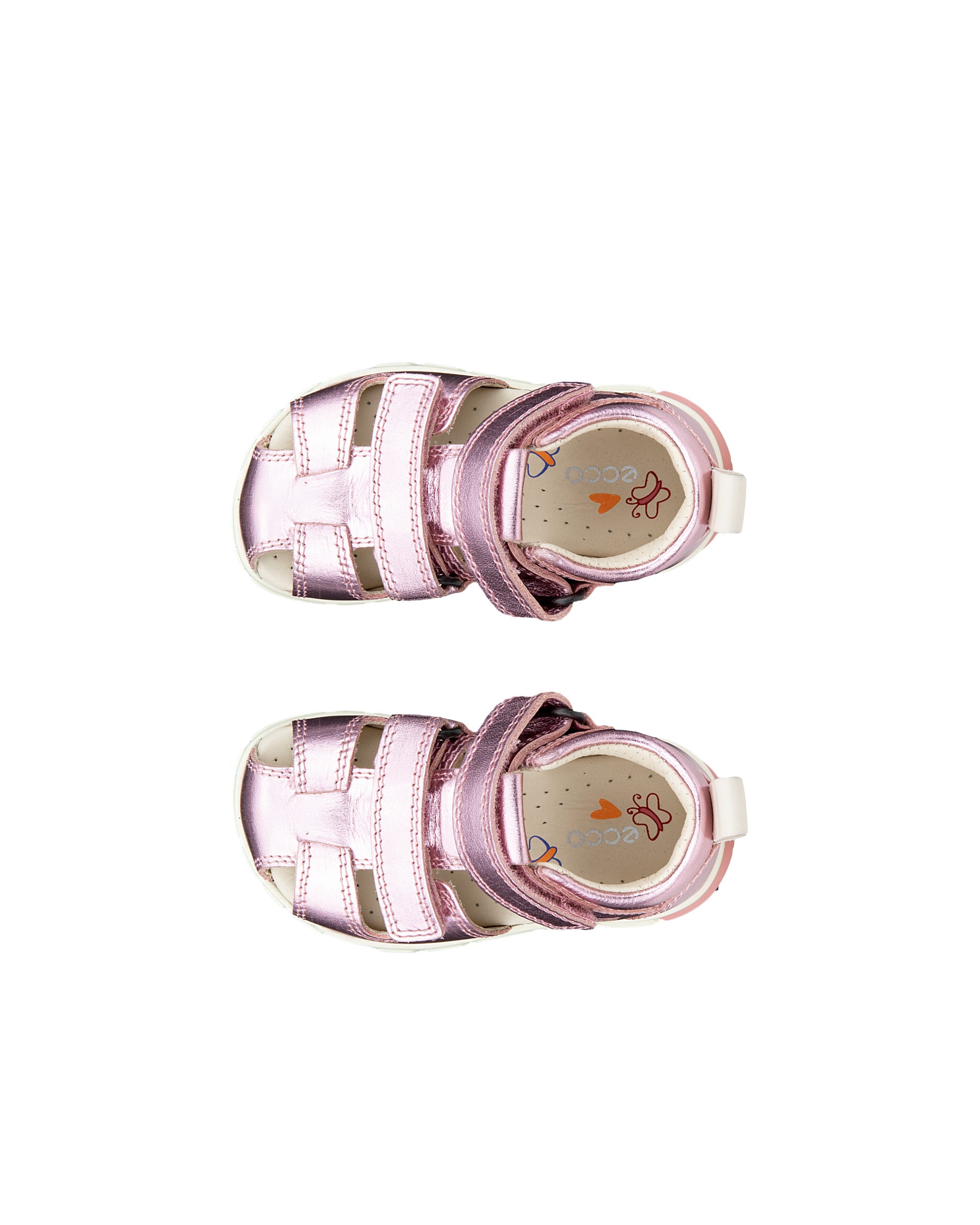 Kids' ECCO® Mini Stride Leather Fisherman Sandal - Pink - Top left pair