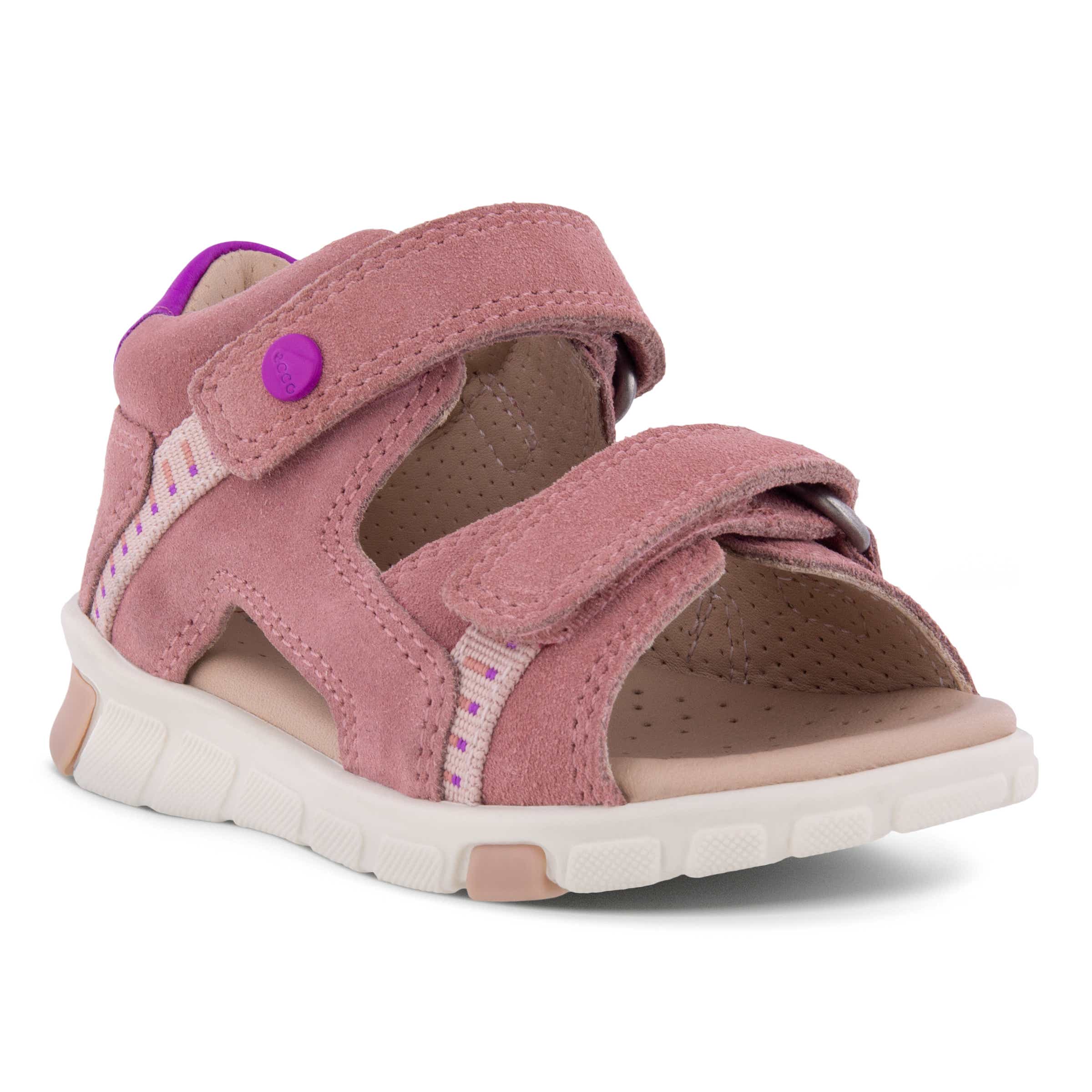 Kids' ECCO® Mini Stride Suede Fisherman Sandal - Pink - Main