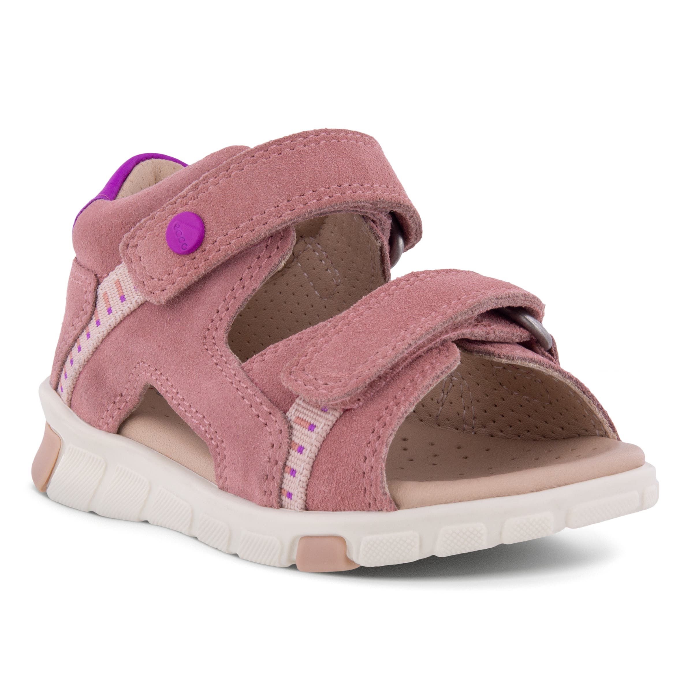 Kids' ECCO® Mini Stride Suede Fisherman Sandal - Pink - Main