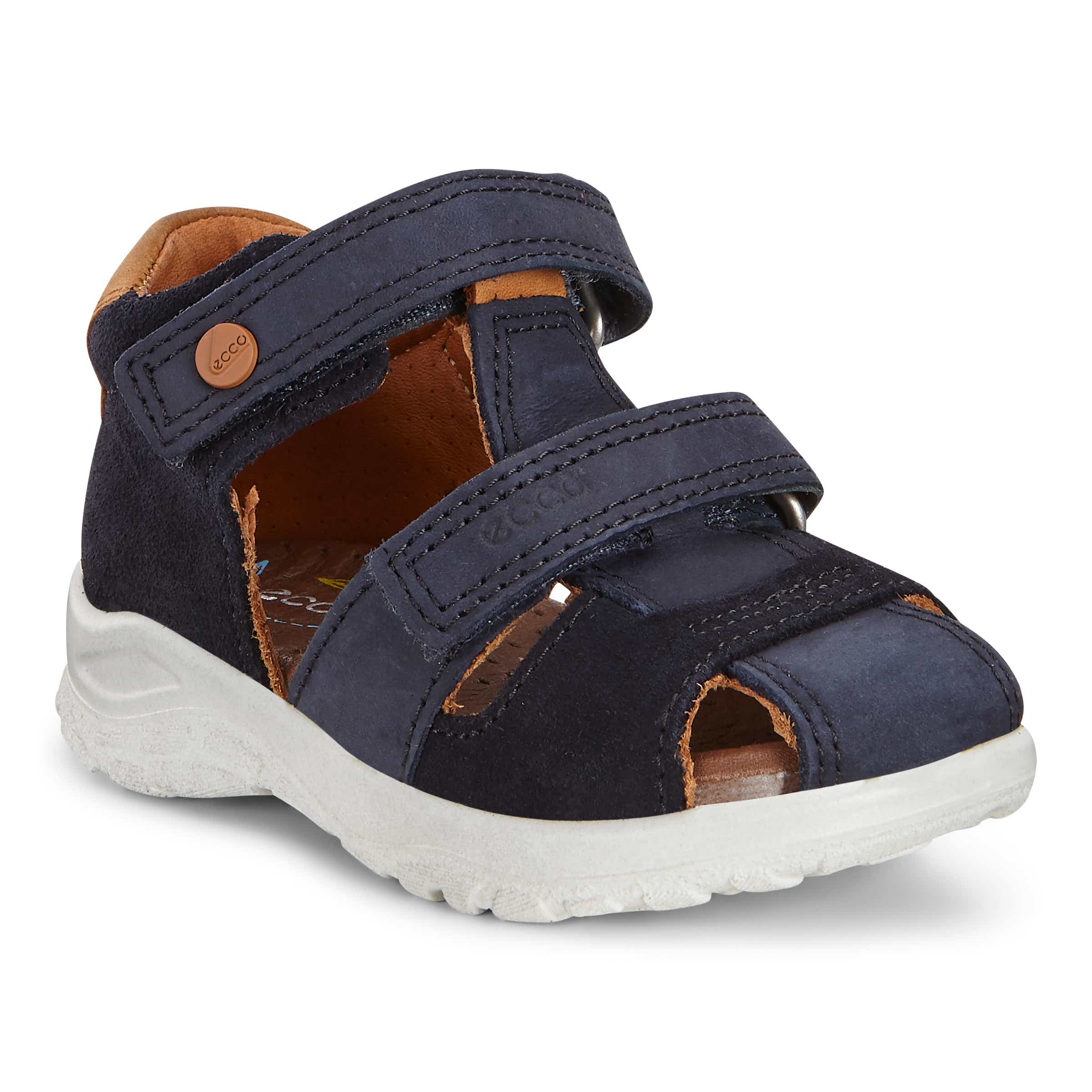 Kids' ECCO® Peekaboo Suede Fisherman Sandal - Blue - Main