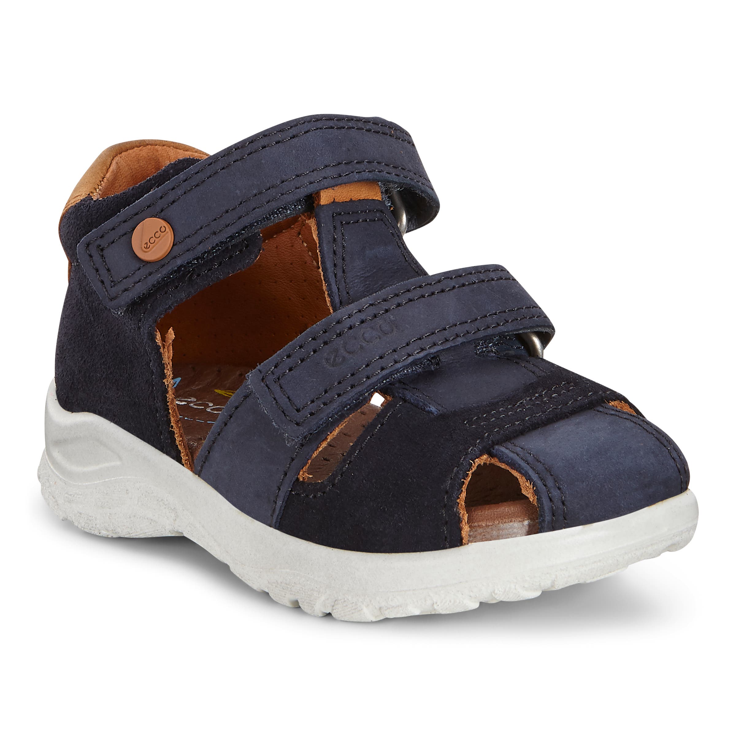 Kids' ECCO® Peekaboo Suede Fisherman Sandal - Blue - Main