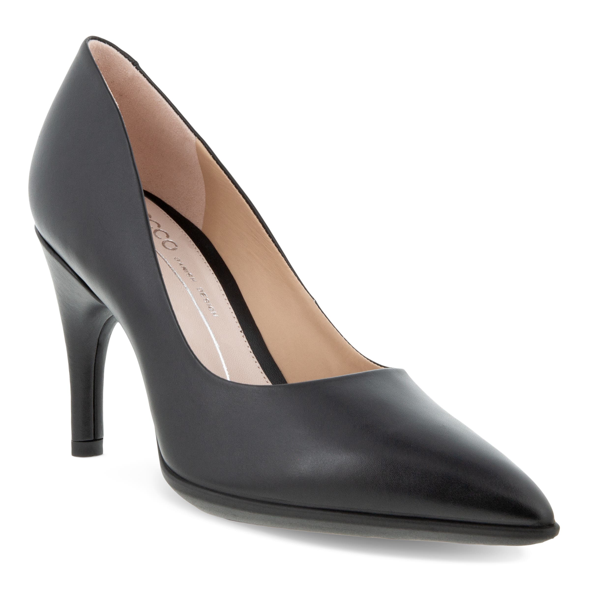Women's ECCO® Shape Stiletto 75 Leather Stiletto Pump - Black - Main