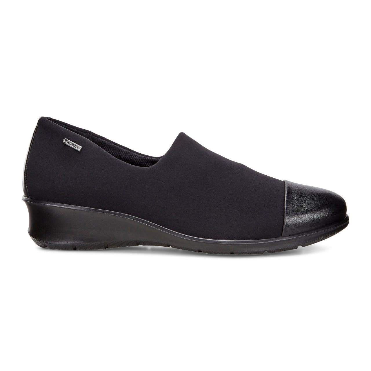Women's ECCO® Felicia Textile Block-Heeled Gore-Tex Loafer - Black - Outside