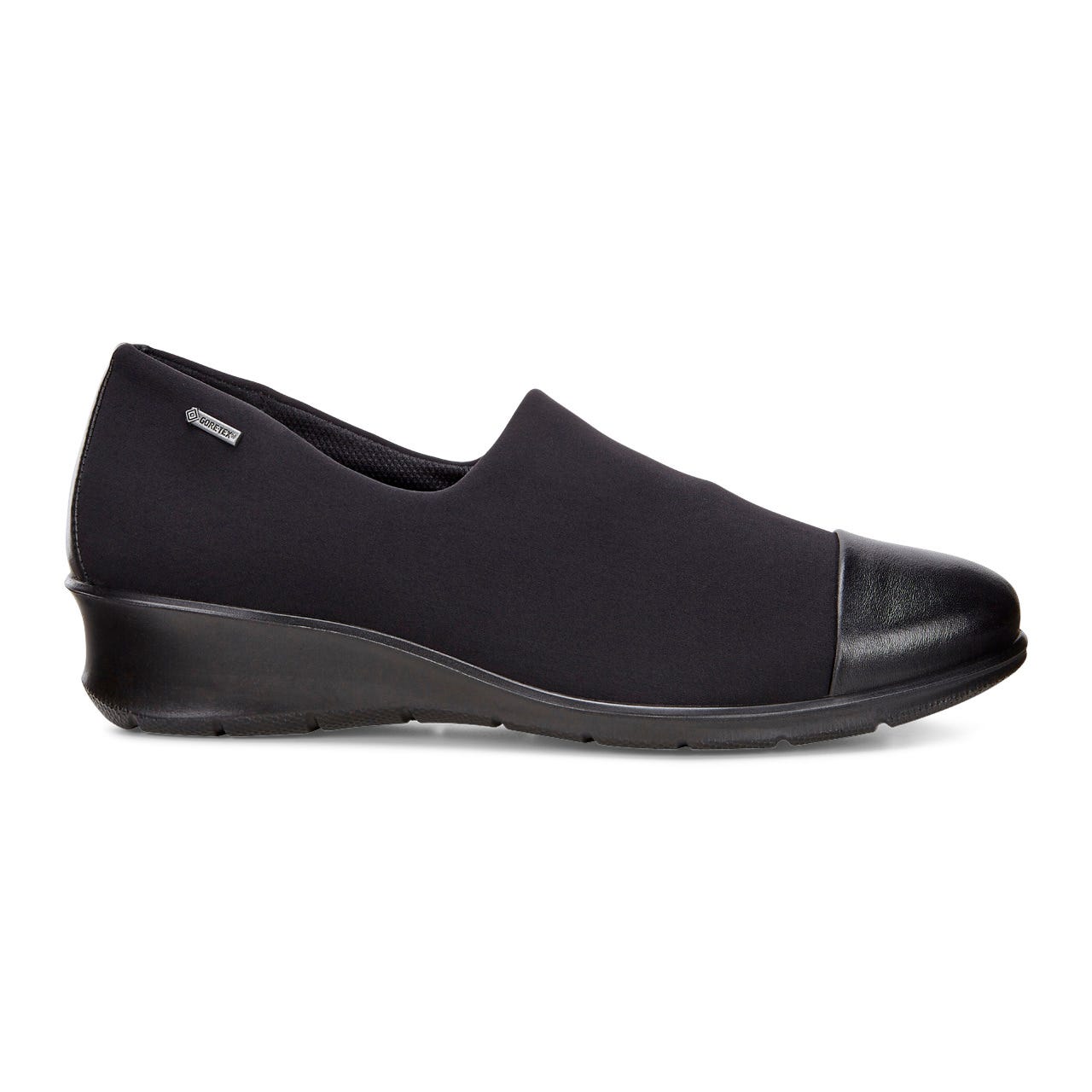 Women's ECCO® Felicia Textile Block-Heeled Gore-Tex Loafer - Black - Outside