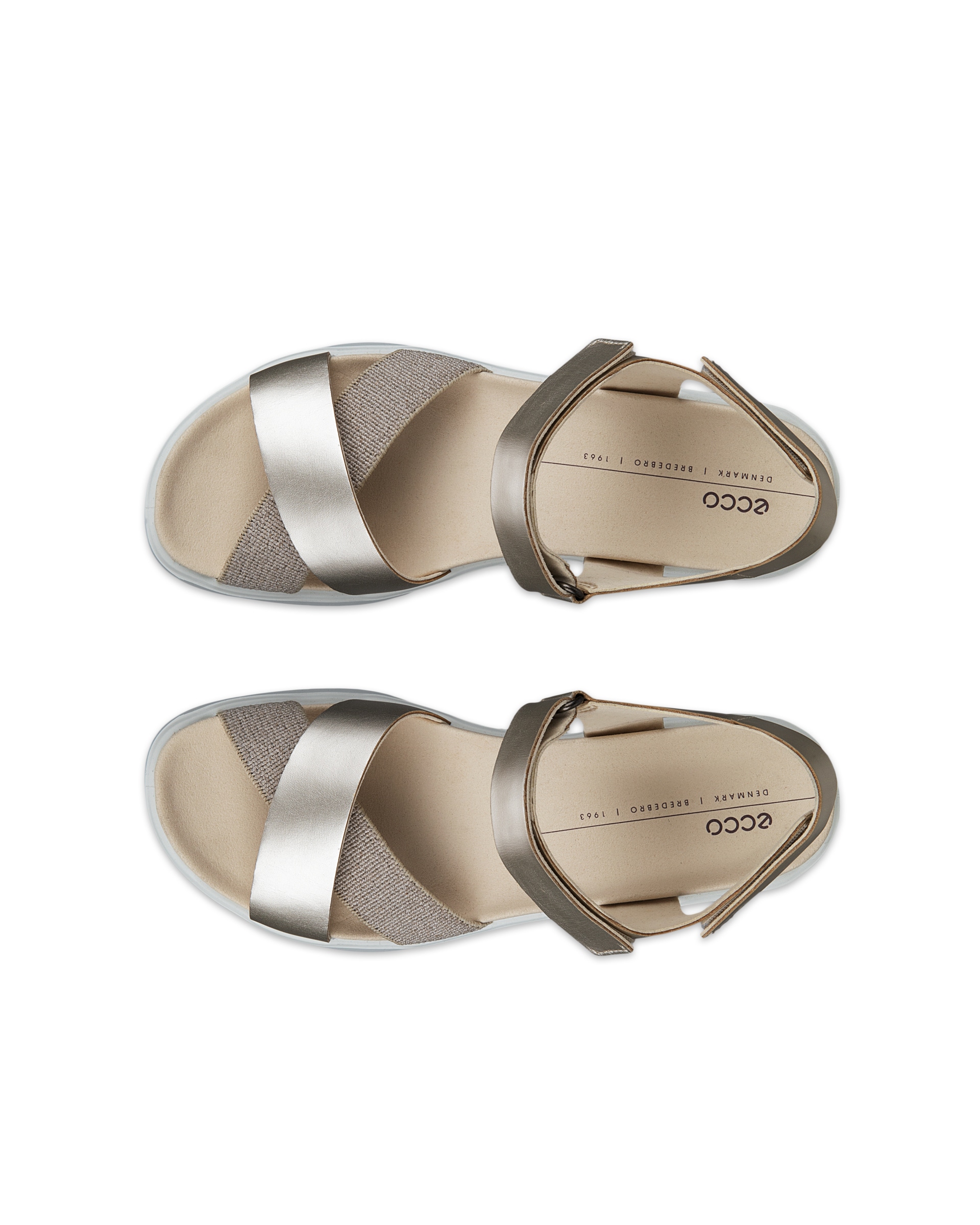 Women's ECCOยฎ Flowt Wedge LX Leather Wedge Sandal - Metallic - Top left pair