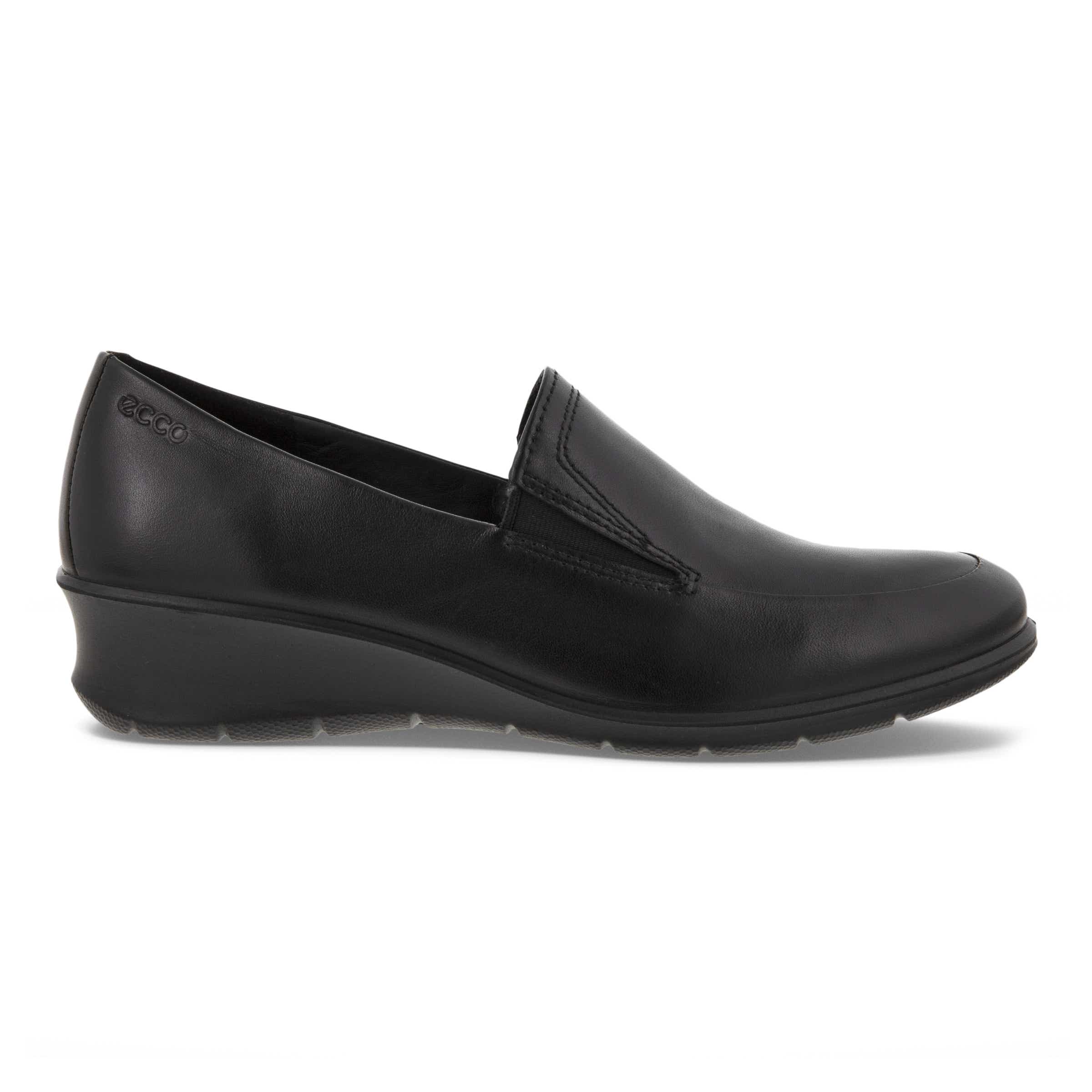 Women's ECCO® Felicia Leather Block-Heeled Loafer - Black - Outside