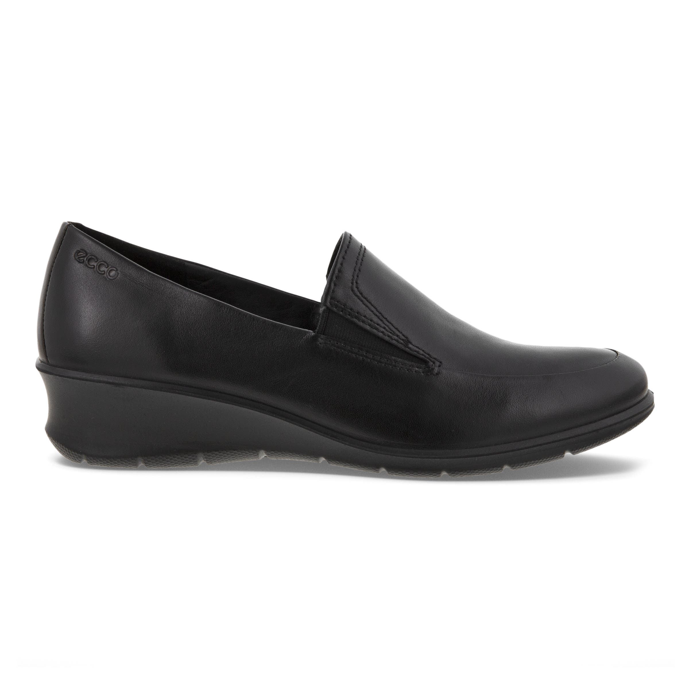 Women's ECCO® Felicia Leather Block-Heeled Loafer - Black - Outside