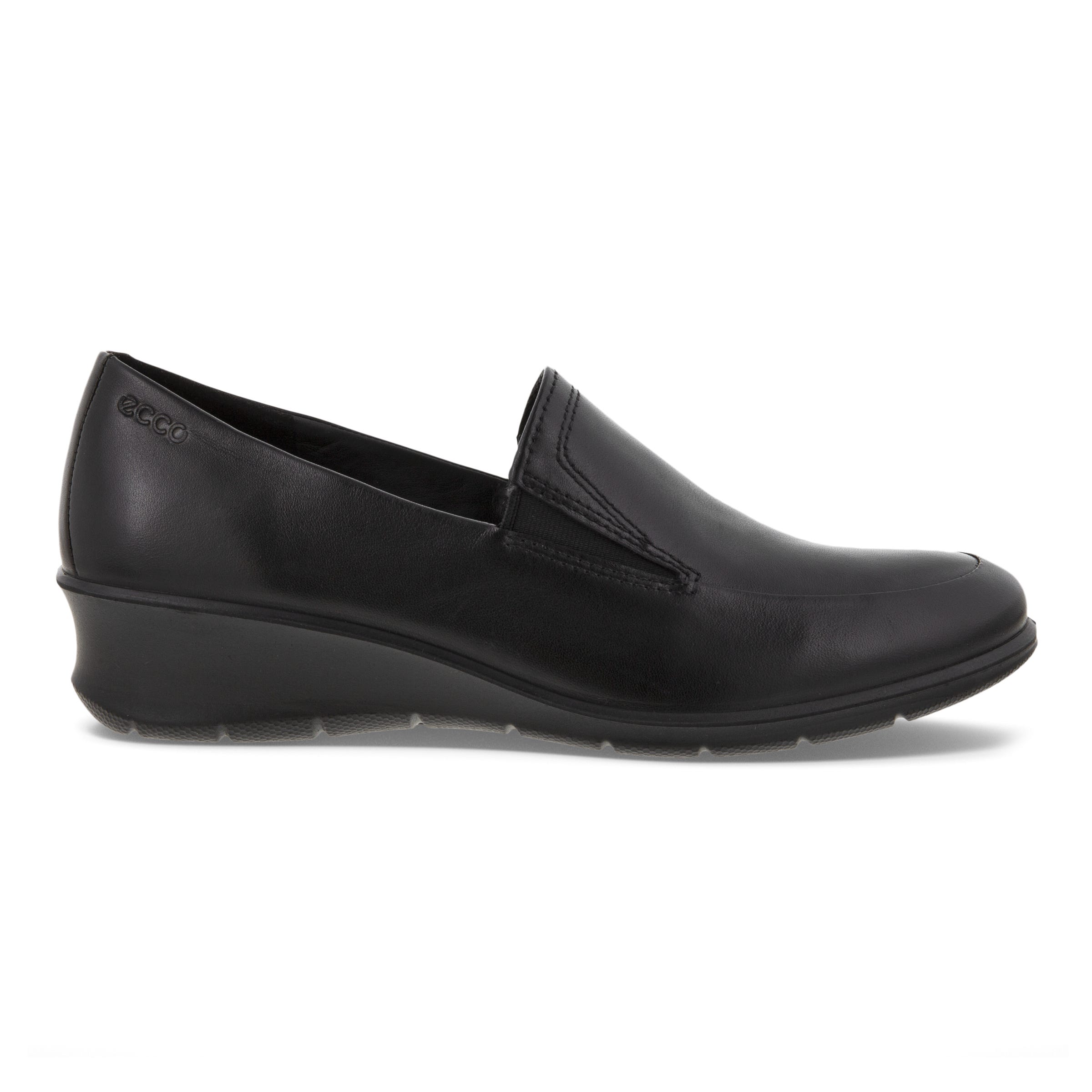 Women's ECCO® Felicia Leather Block-Heeled Loafer - Black - Outside