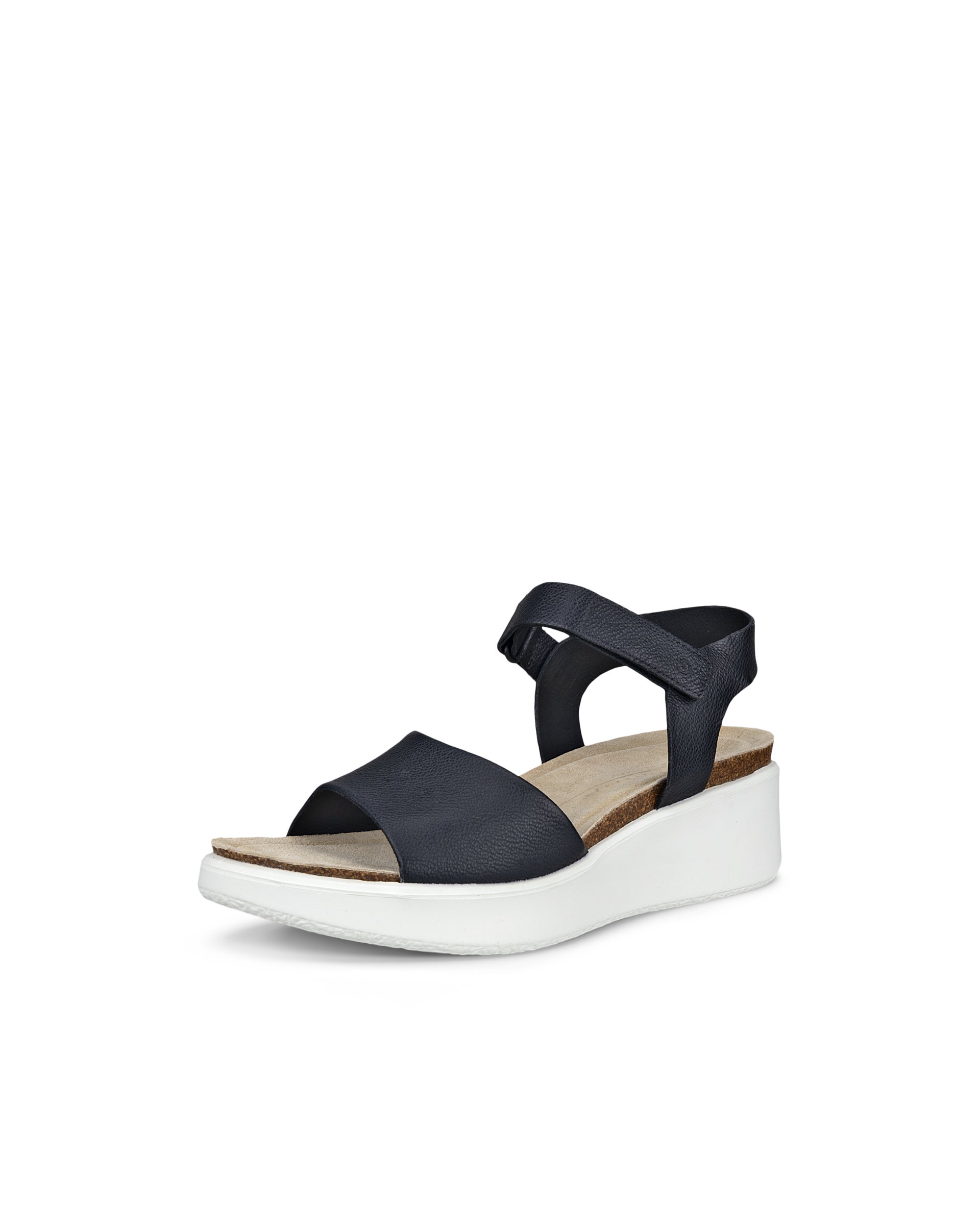 ECCO® FLOWT WEDGE CORK sandale compensée liège et cuir pour femme - Noir - Main