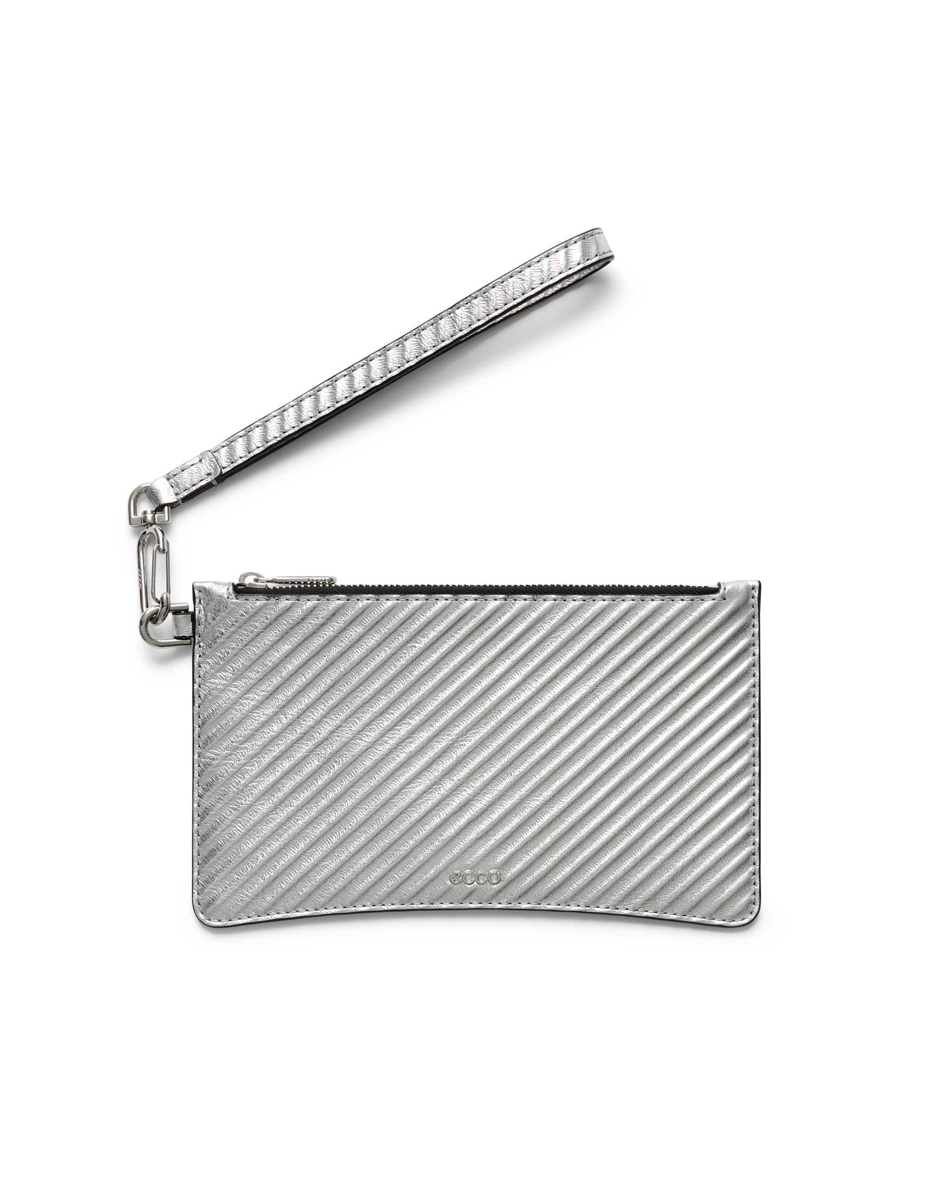 アクセサリー CTHY SILVER WALLET & CARDCASE ECCO® Wristlet Metallic Leather Pouch Bag | Silver