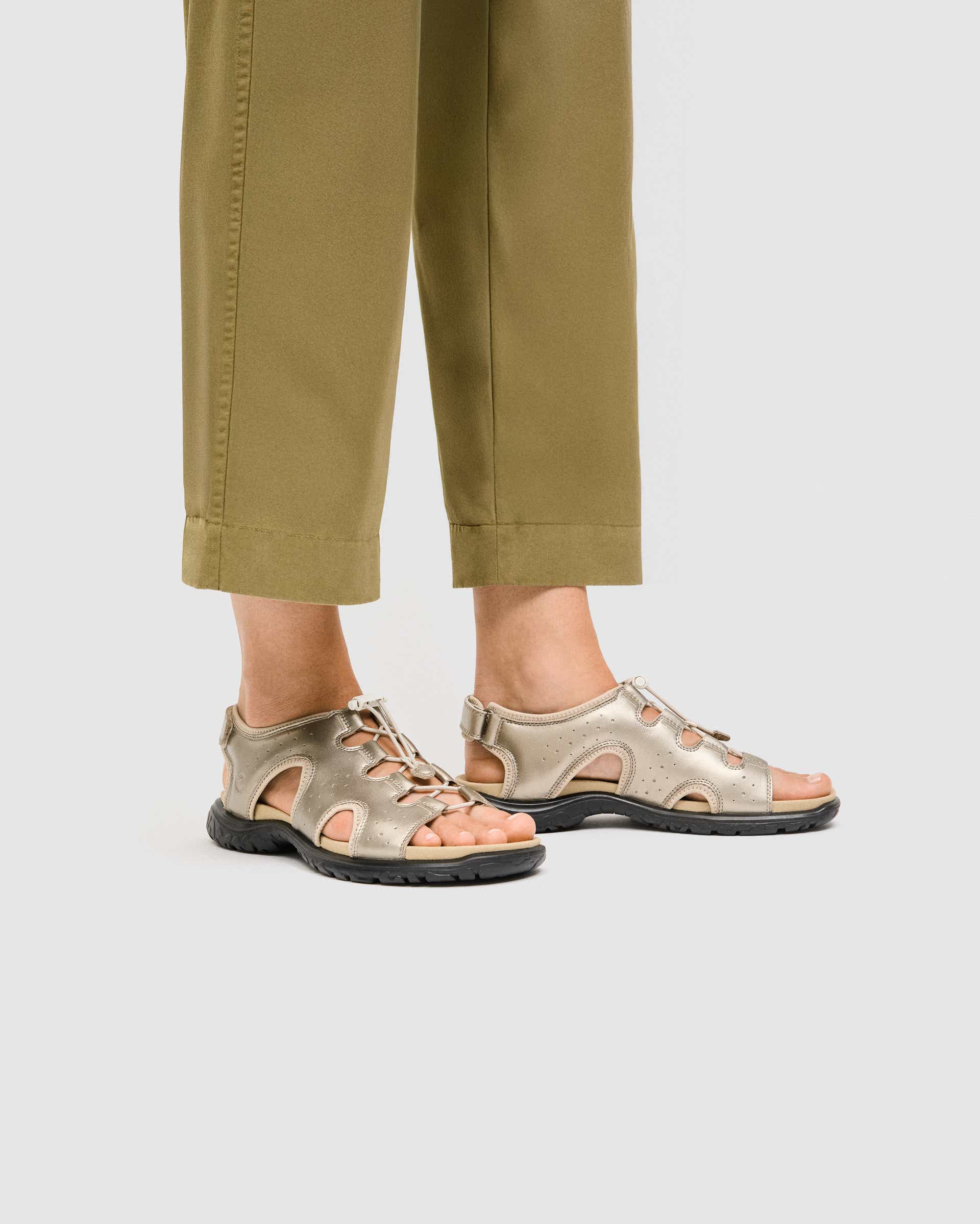 Women's ECCO® Offroad Roam Leather Fisherman Sandal - Gold - Lifestyle image-1