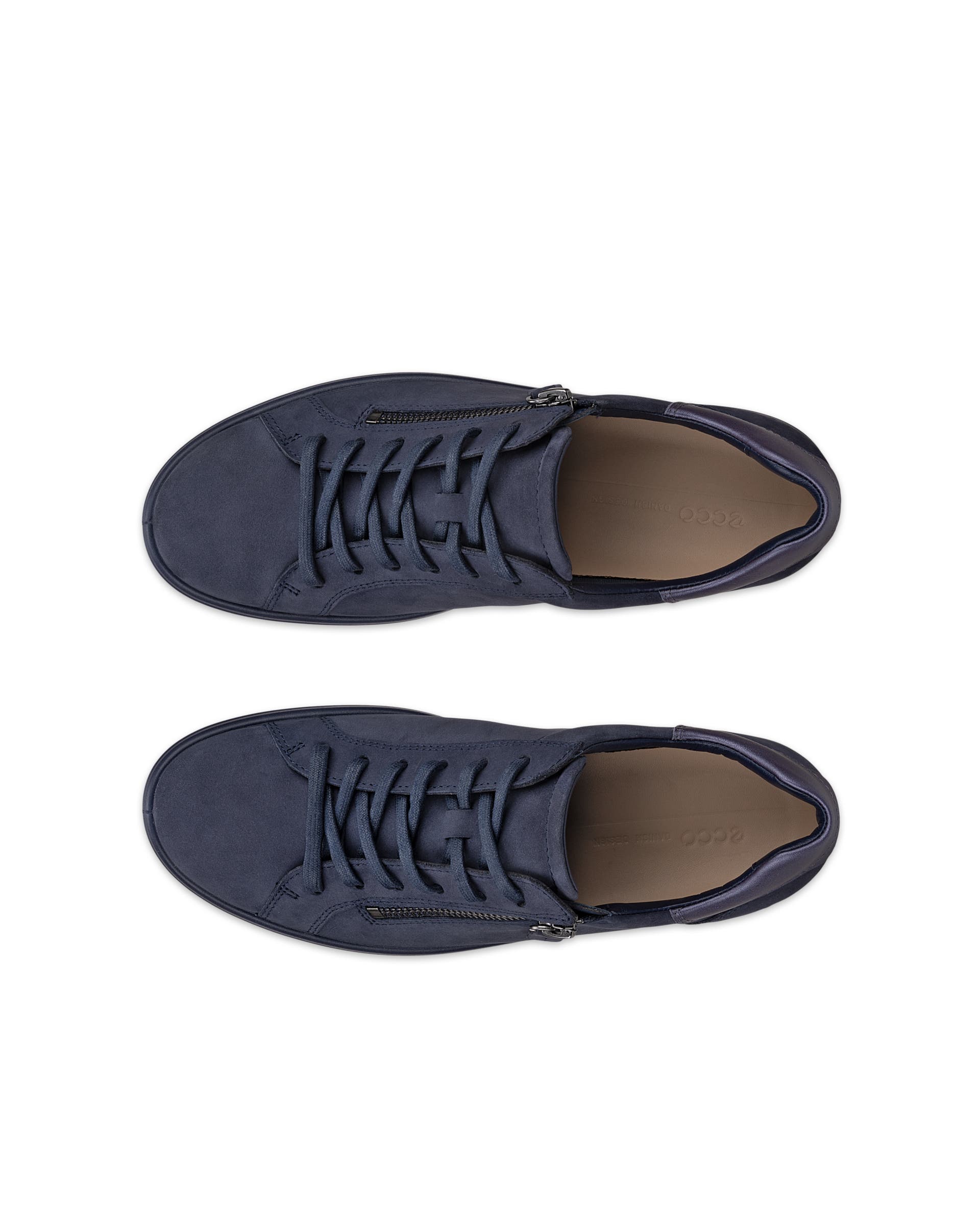 Women's ECCO® Soft 7 Leather Side-Zip Sneaker - Blue - Top left pair