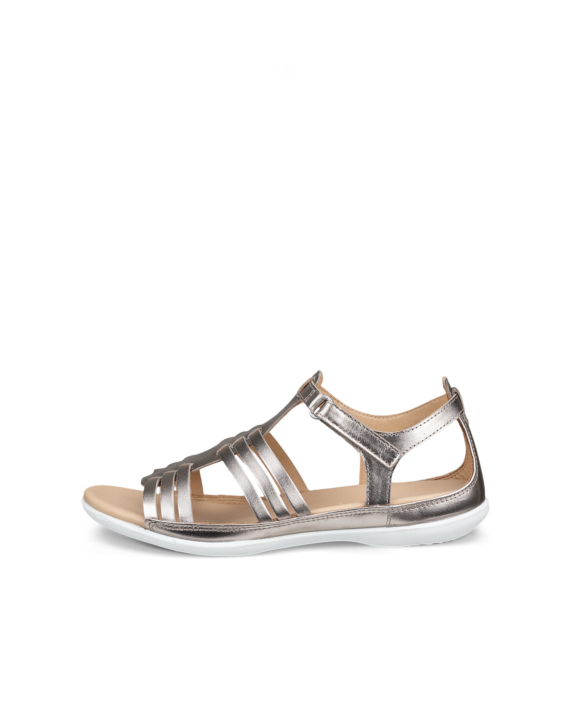 Women's ECCO® Flash Leather Flat Sandal - Beige - Outside