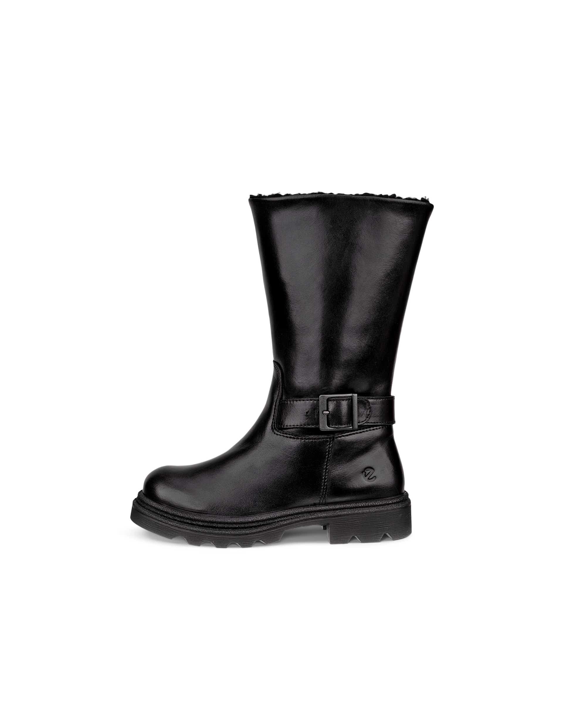 Kids' ECCO® Grainer Leather Waterproof High-Cut Boot - Black - Outside