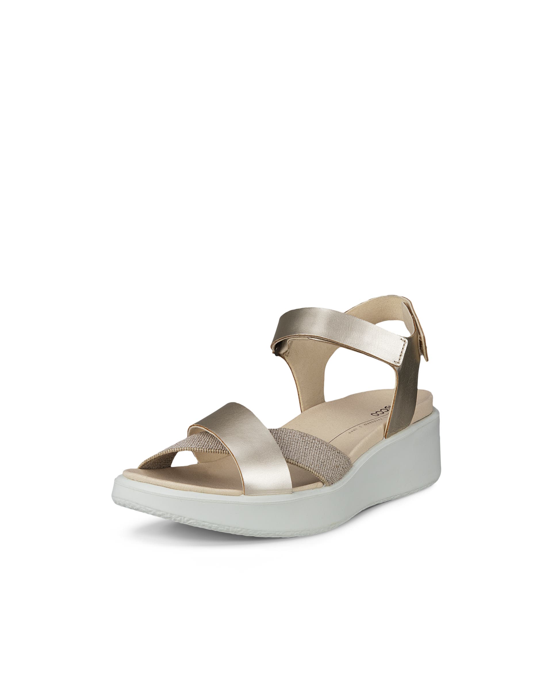 Women's ECCO® Flowt Wedge LX Leather Sandal - Gold - Main